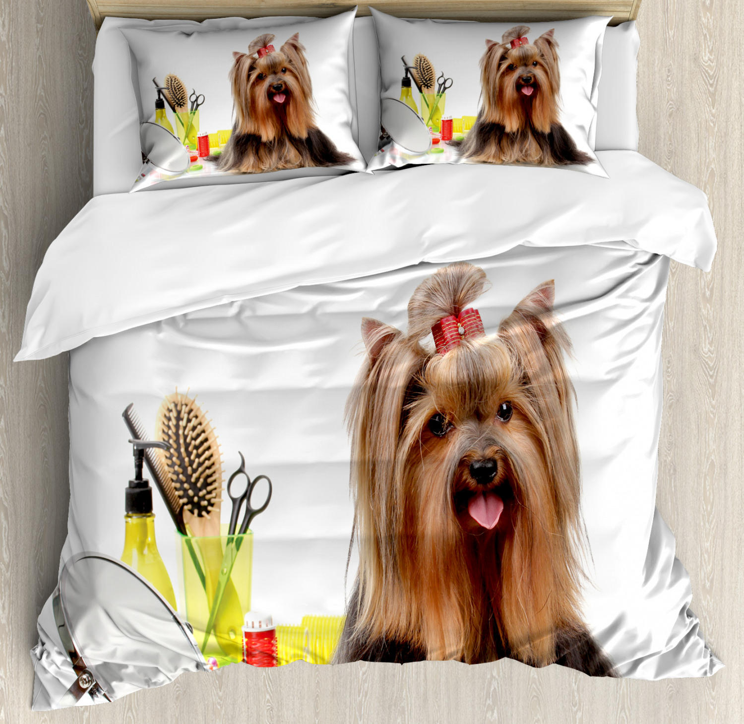 Yorkie Duvet Cover Set With Pillow Shams Cute Hairstyle Puppy Print Ebay