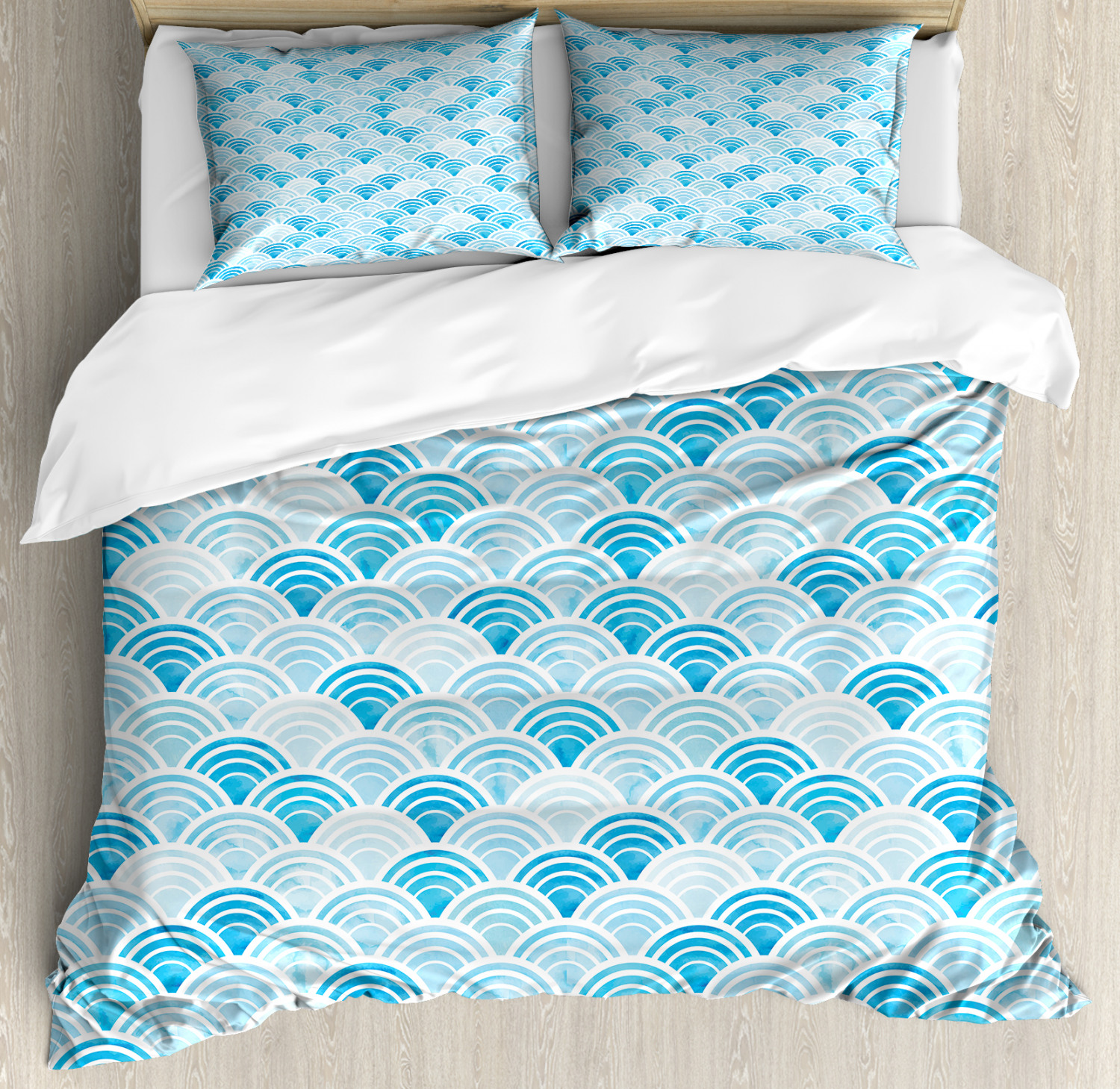 Watercolor Duvet Cover Set With Pillow Shams Ocean Curve Pattern