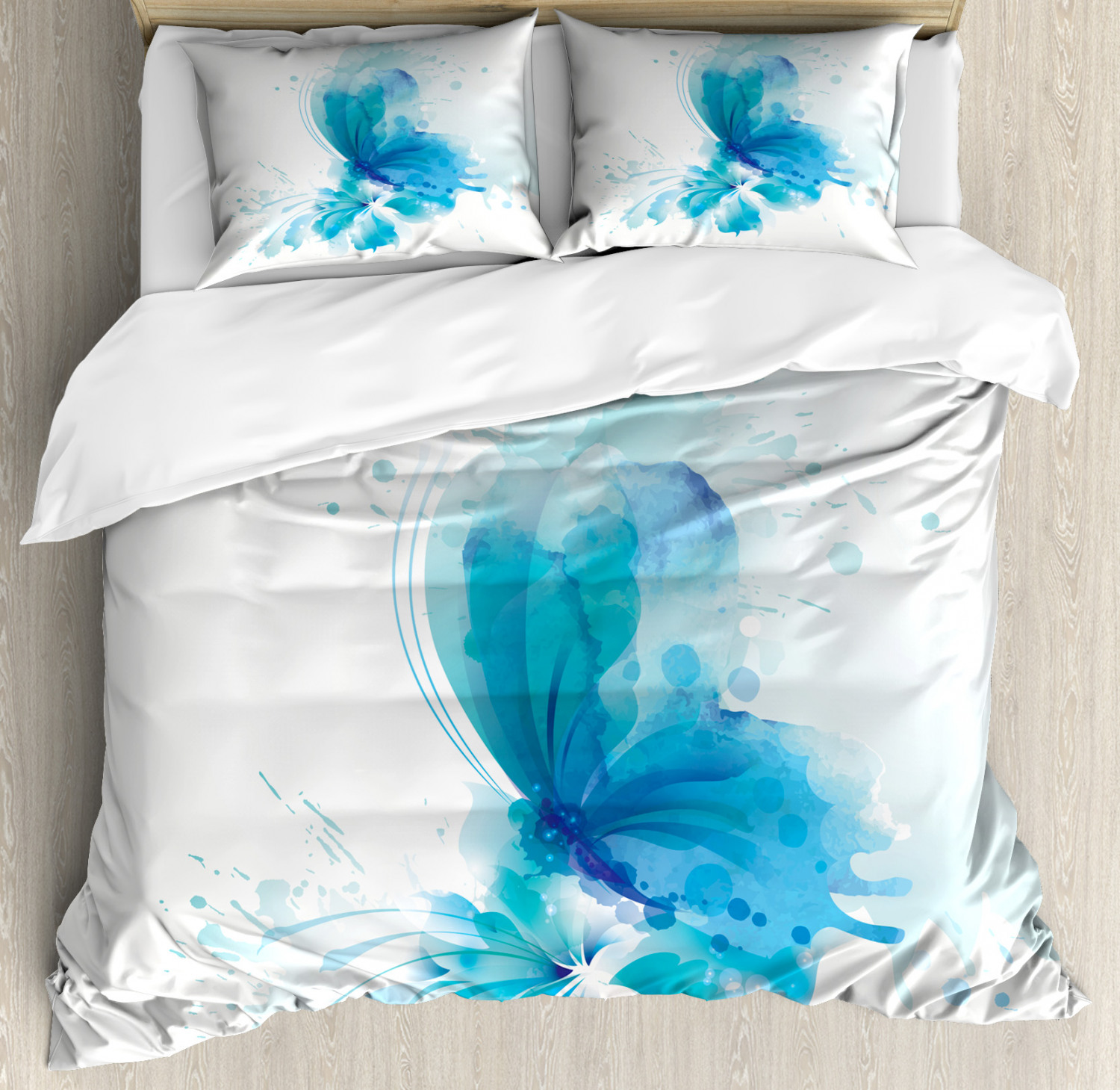 Watercolor Duvet Cover Set With Pillow Shams Butterfly On Flower