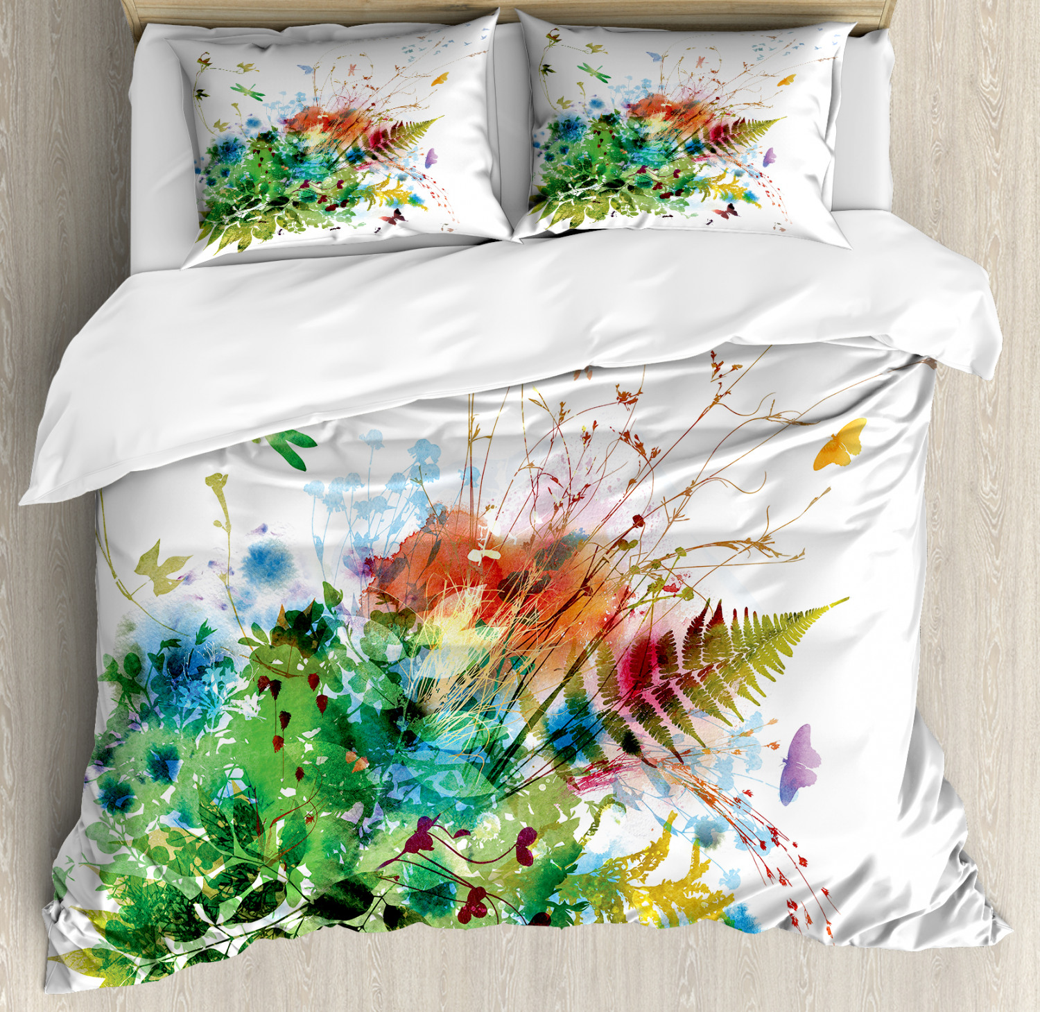 Watercolor Duvet Cover Set with Pillow Shams Floral Jungle Summer Print ...