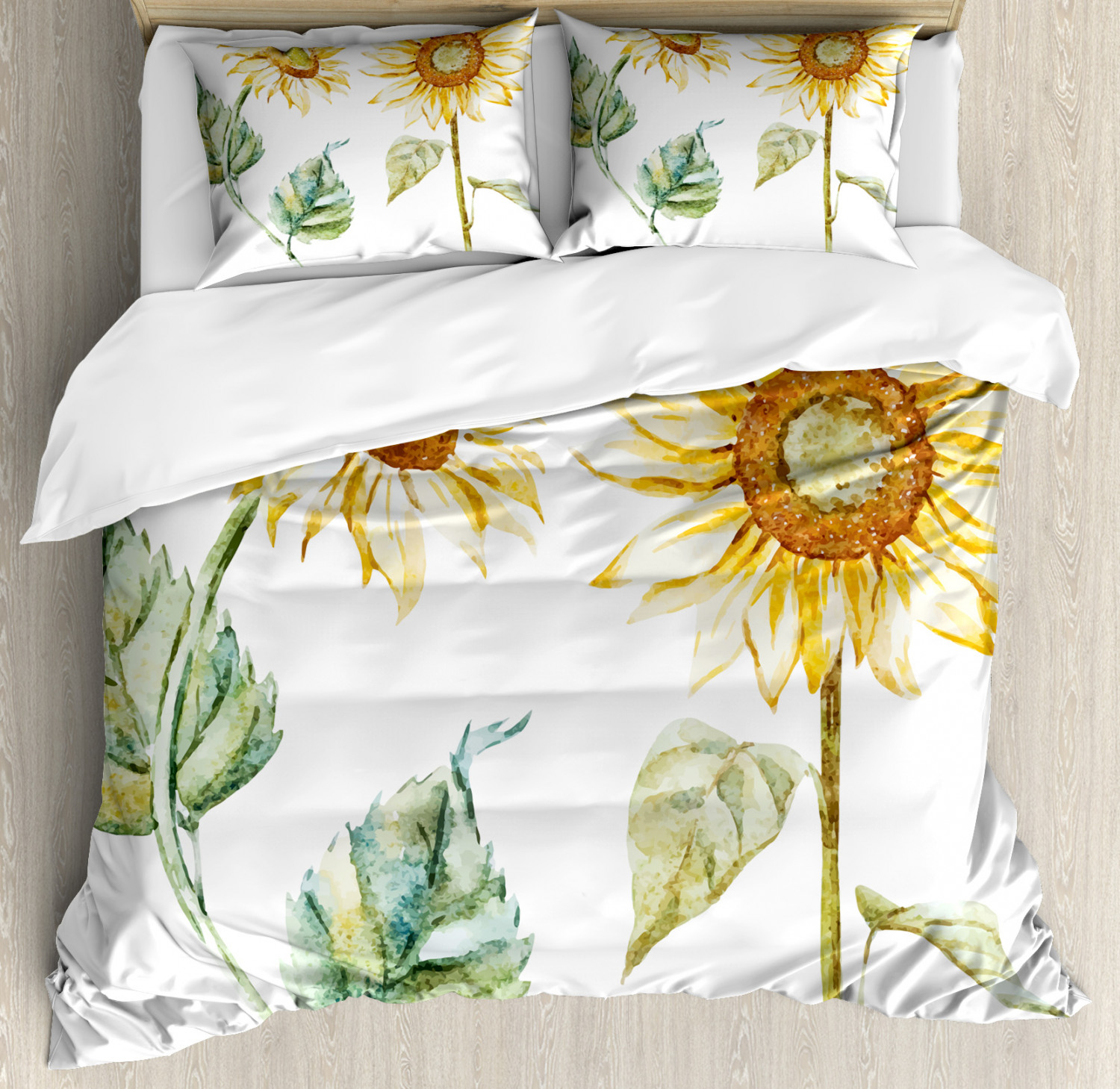 Watercolor Duvet Cover Set With Pillow Shams Alluring Sunflowers