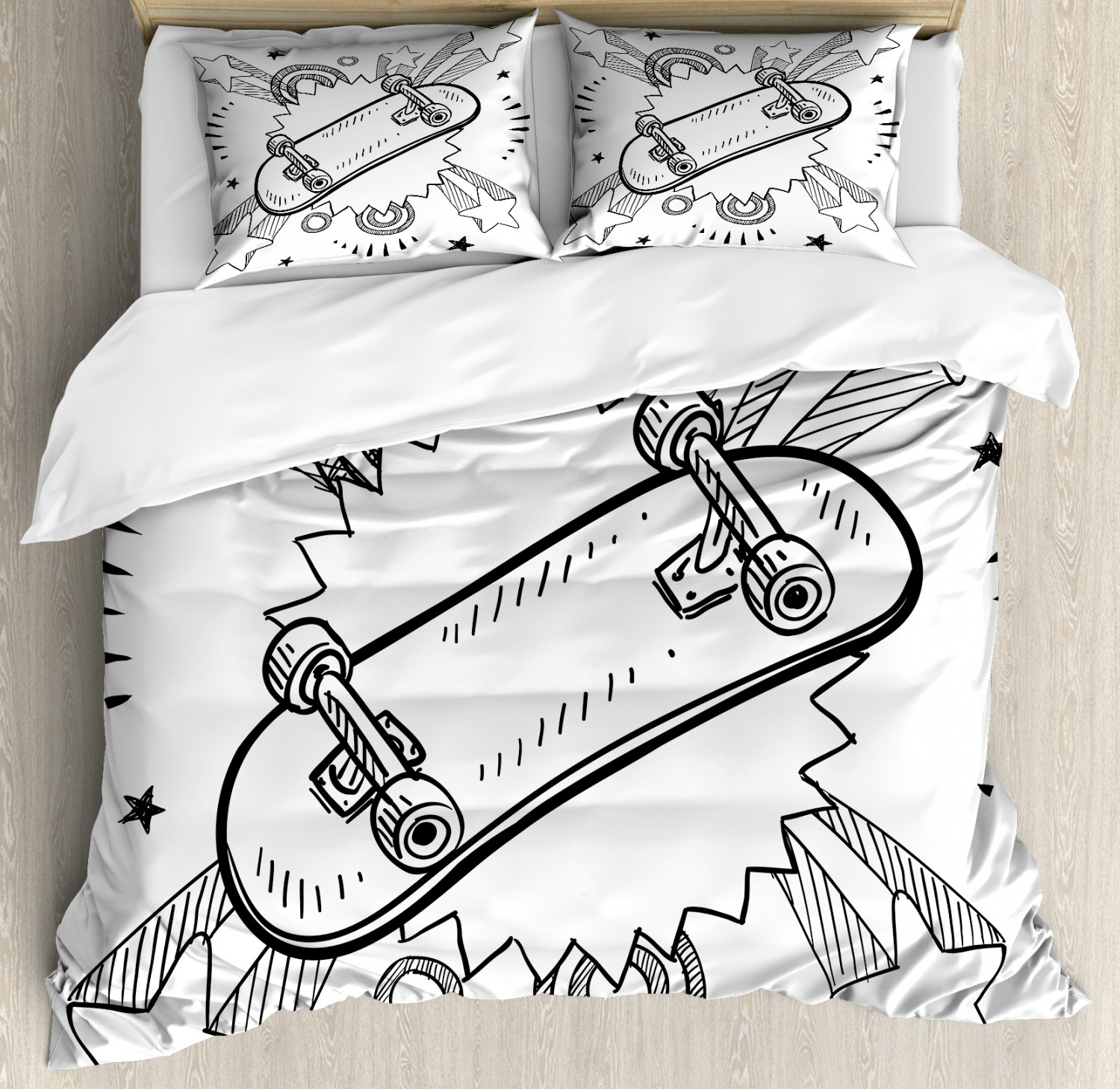Sketch Duvet Cover Set With Pillow Shams Skateboard Pop Art Style