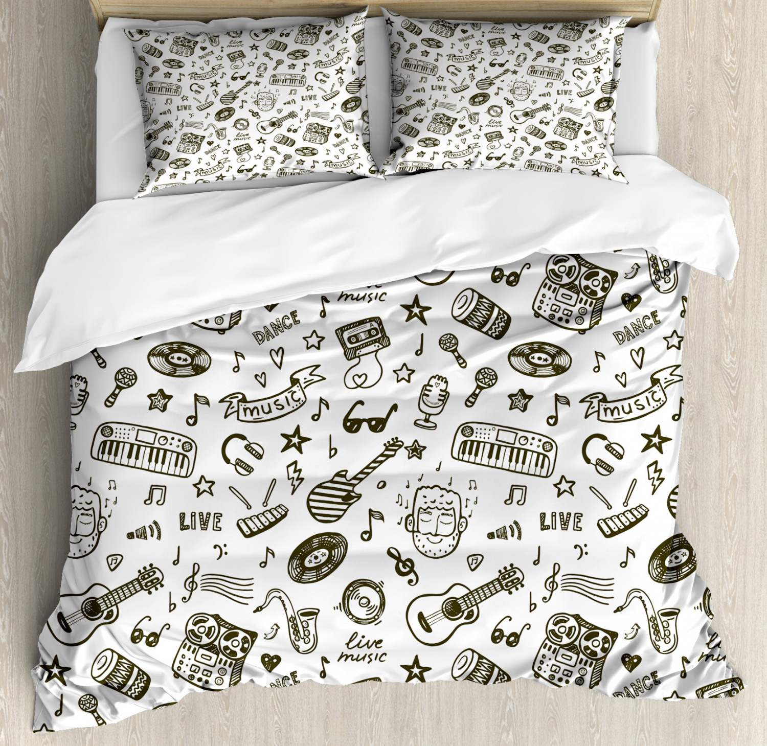 Sketch Duvet Cover Set with Pillow Shams Bearded Musician Guitar Print - Picture 3 of 8
