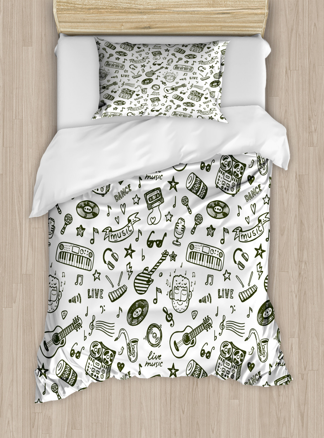 Sketch Duvet Cover Set with Pillow Shams Bearded Musician Guitar Print - Picture 7 of 8