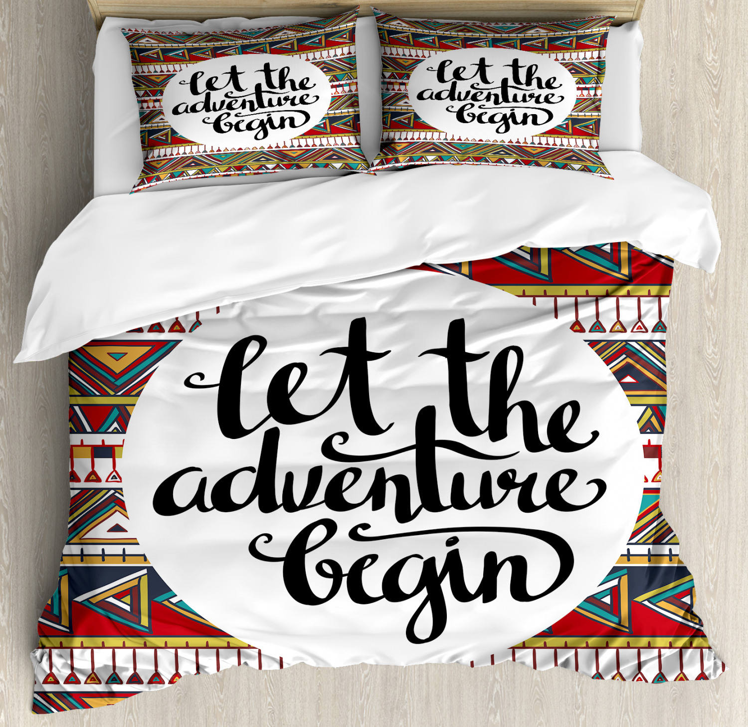 Adventure King Size Duvet Cover Set Ethnic Aztec Motifs with 2 Pillow Shams Adventure King Size Duvet Cover Set Ethnic Aztec Motifs with 2 Pillow Shams