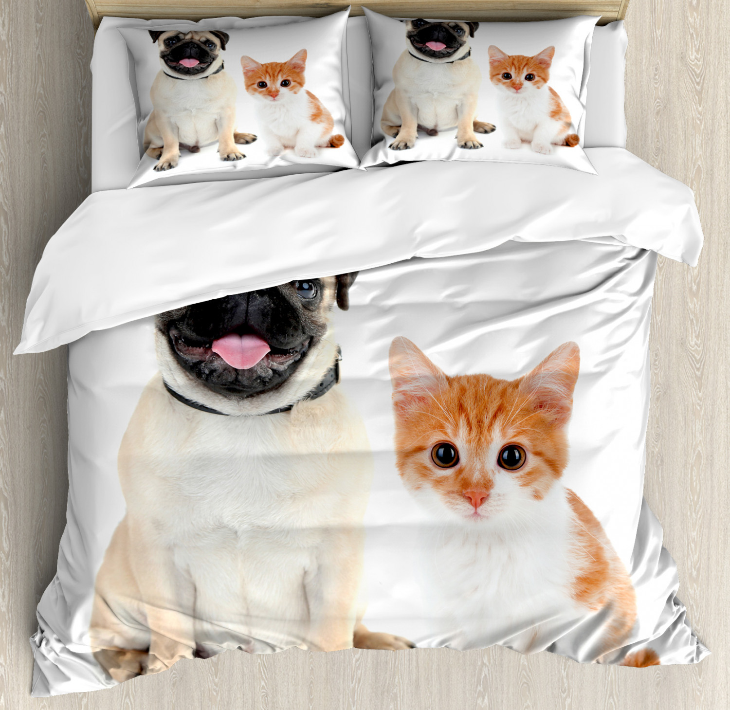Pug Duvet Cover Set With Pillow Shams Kitten And Puppy Photo Print