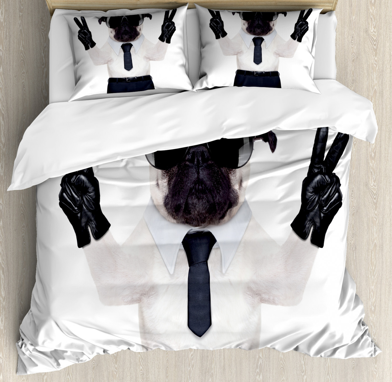 Pug Duvet Cover Set With Pillow Shams Fancy Looking Dog Glasses