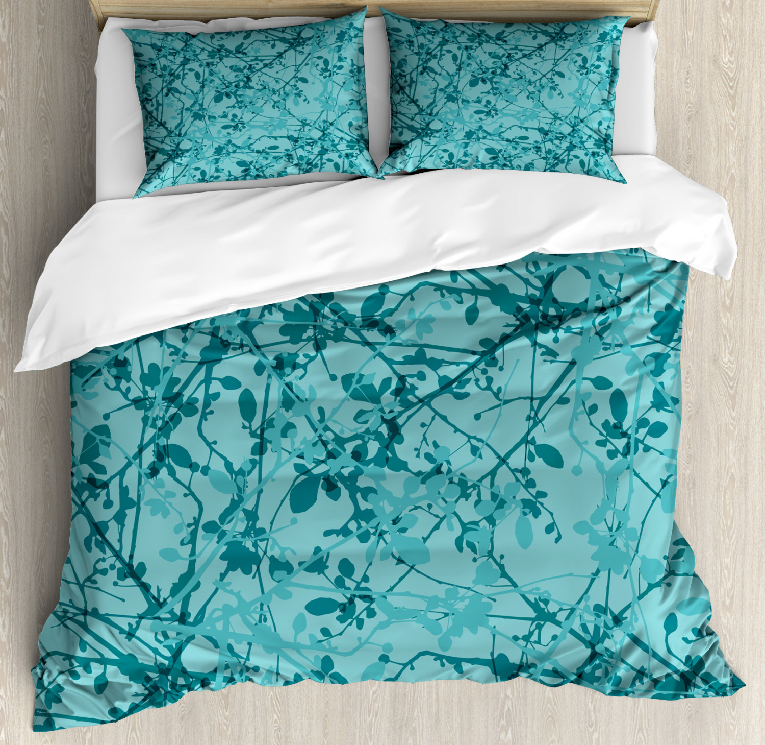 Teal Duvet Cover Set with Pillow Shams Ink Drawing Style Tree Print Teal Duvet Cover Set with Pillow Shams Ink Drawing Style Tree Print