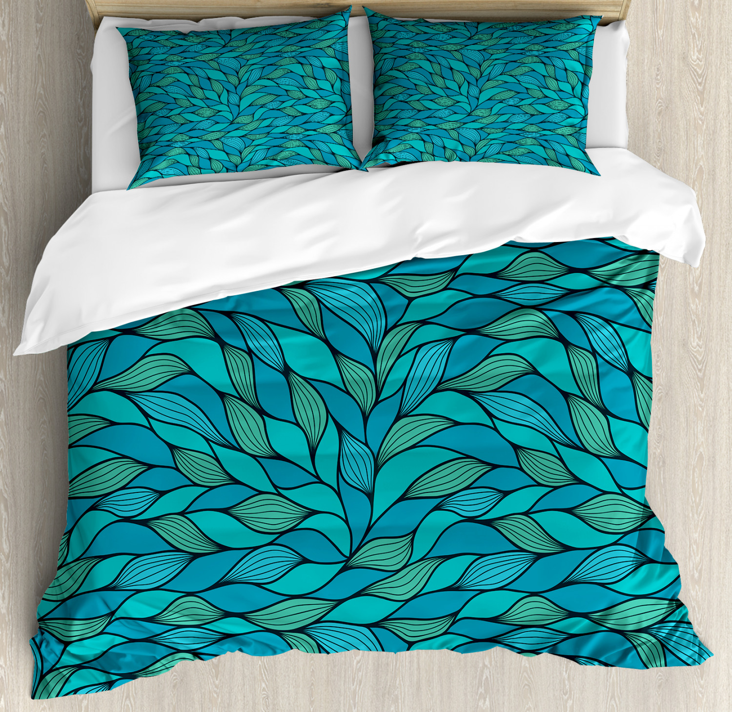 Teal Duvet Cover Set with Pillow Shams Abstract Wave Ocean Motif Print Teal Duvet Cover Set with Pillow Shams Abstract Wave Ocean Motif Print