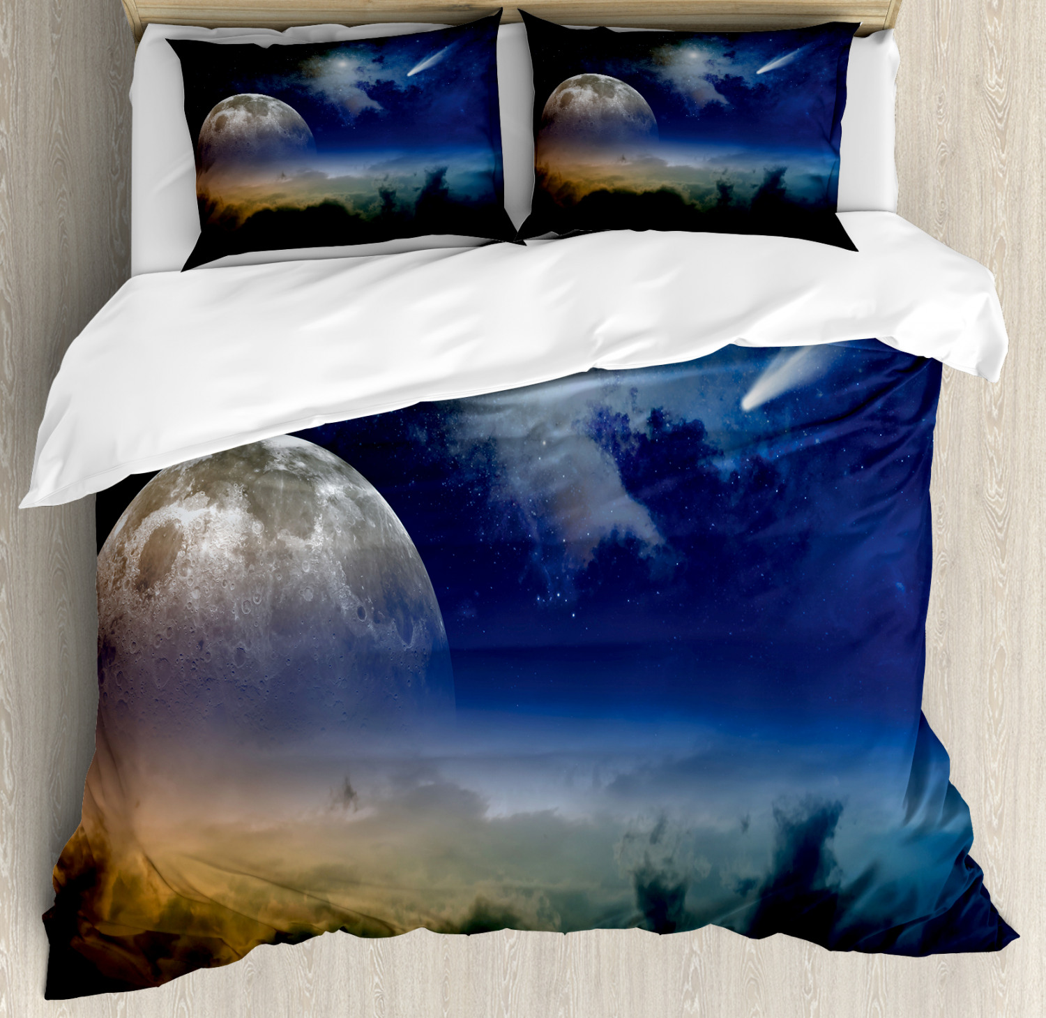 Moon Duvet Cover Set With Pillow Shams Full Moon Rising Cloudy