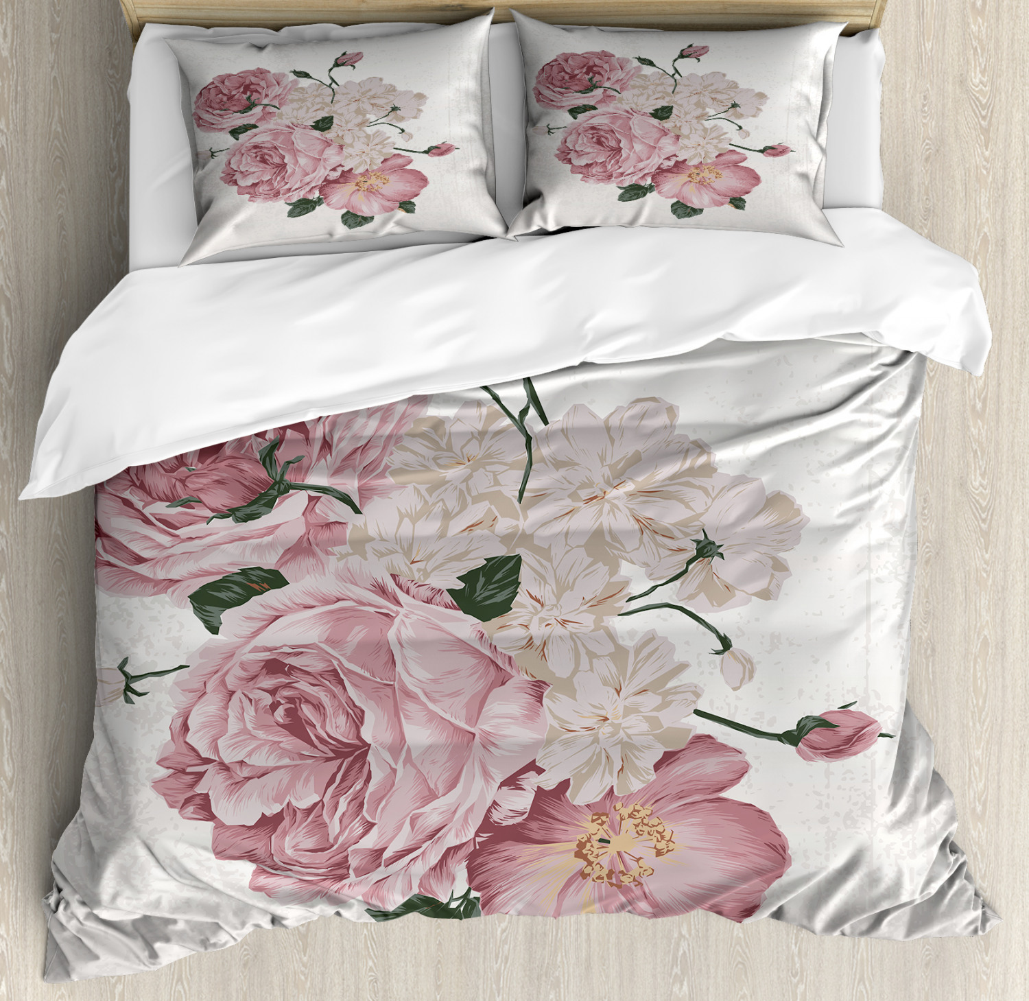Rose Duvet Cover Set with Pillow Shams Old Roses Corsage Grunge Print ...