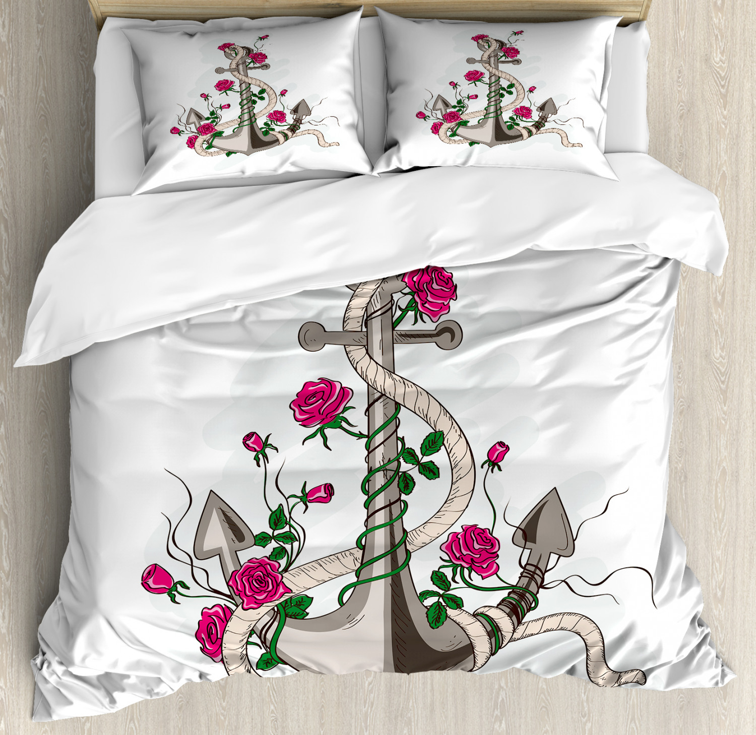 Rose Duvet Cover Set With Pillow Shams Romantic Sea Anchor Rope