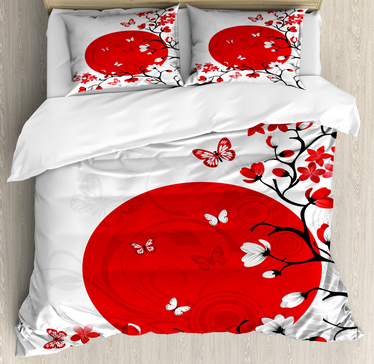 Japanese Duvet Cover Set With Pillow Shams Cherry Sakura Trees
