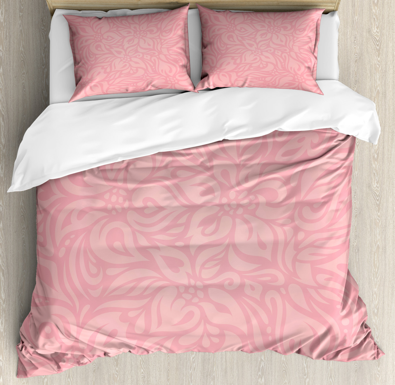 Peach Duvet Cover Set With Pillow Shams Floral Abstract Artwork