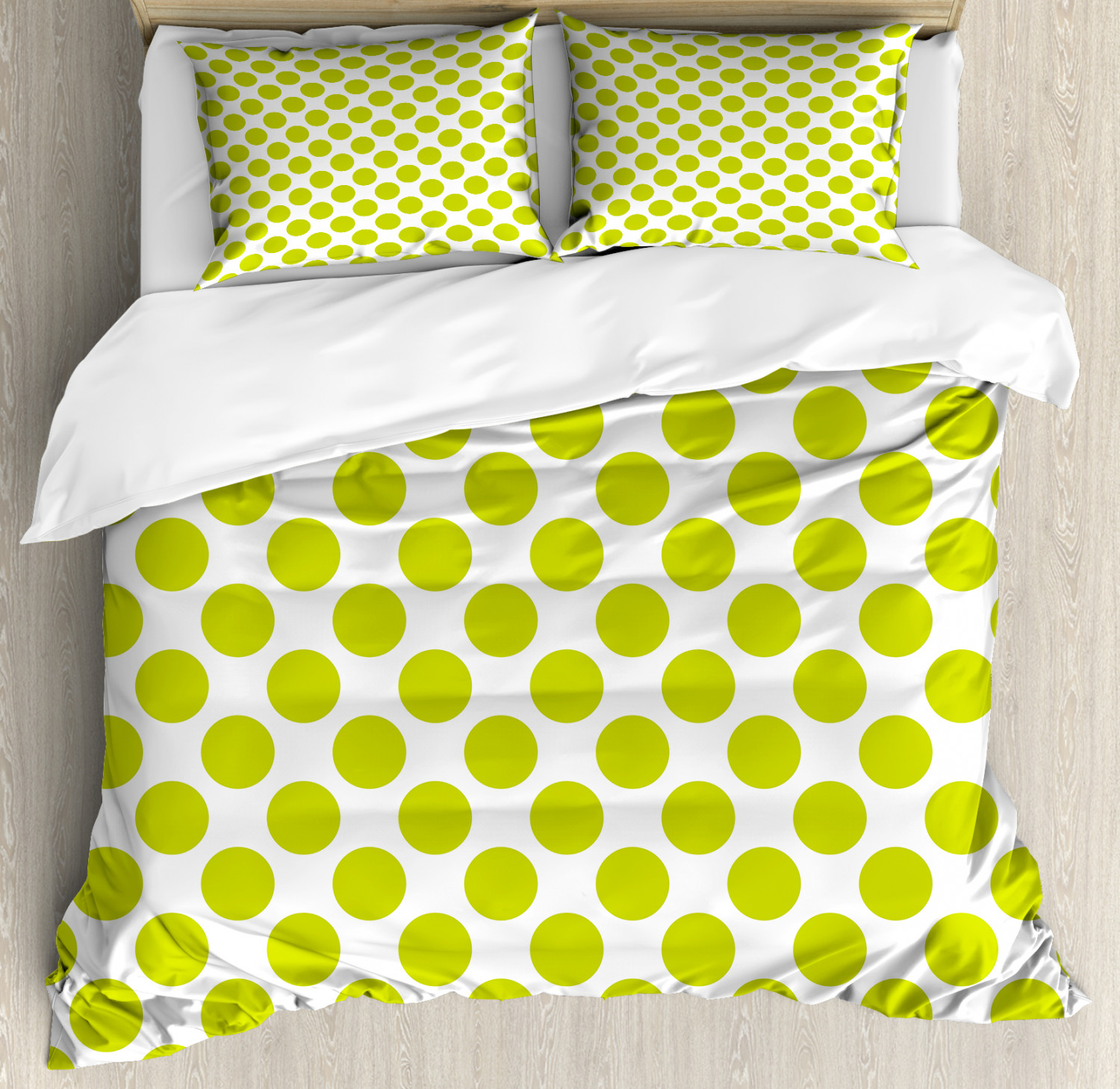 Lime Green Duvet Cover Set With Pillow Shams Girlish Vintage Dots