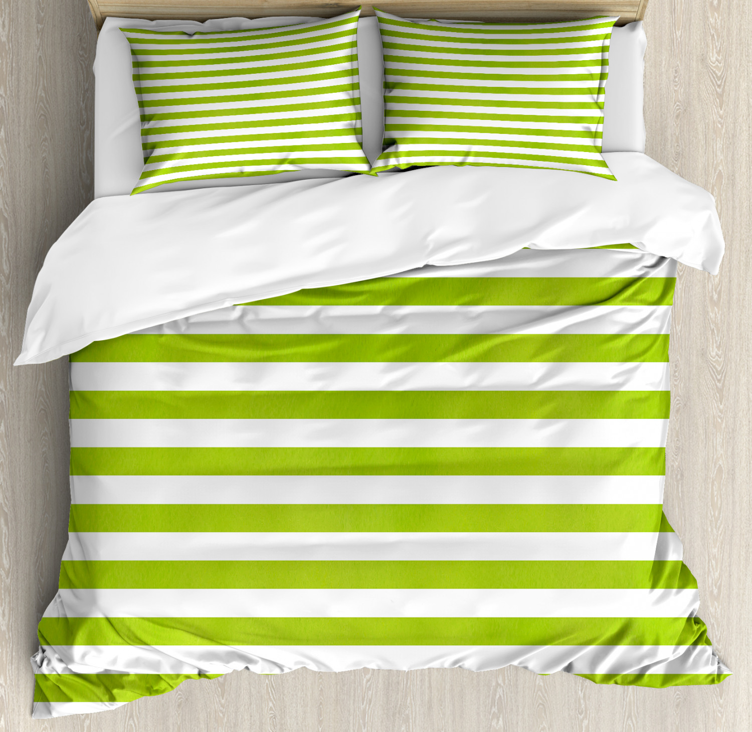 Lime Green Duvet Cover Set With Pillow Shams Watercolor Lines