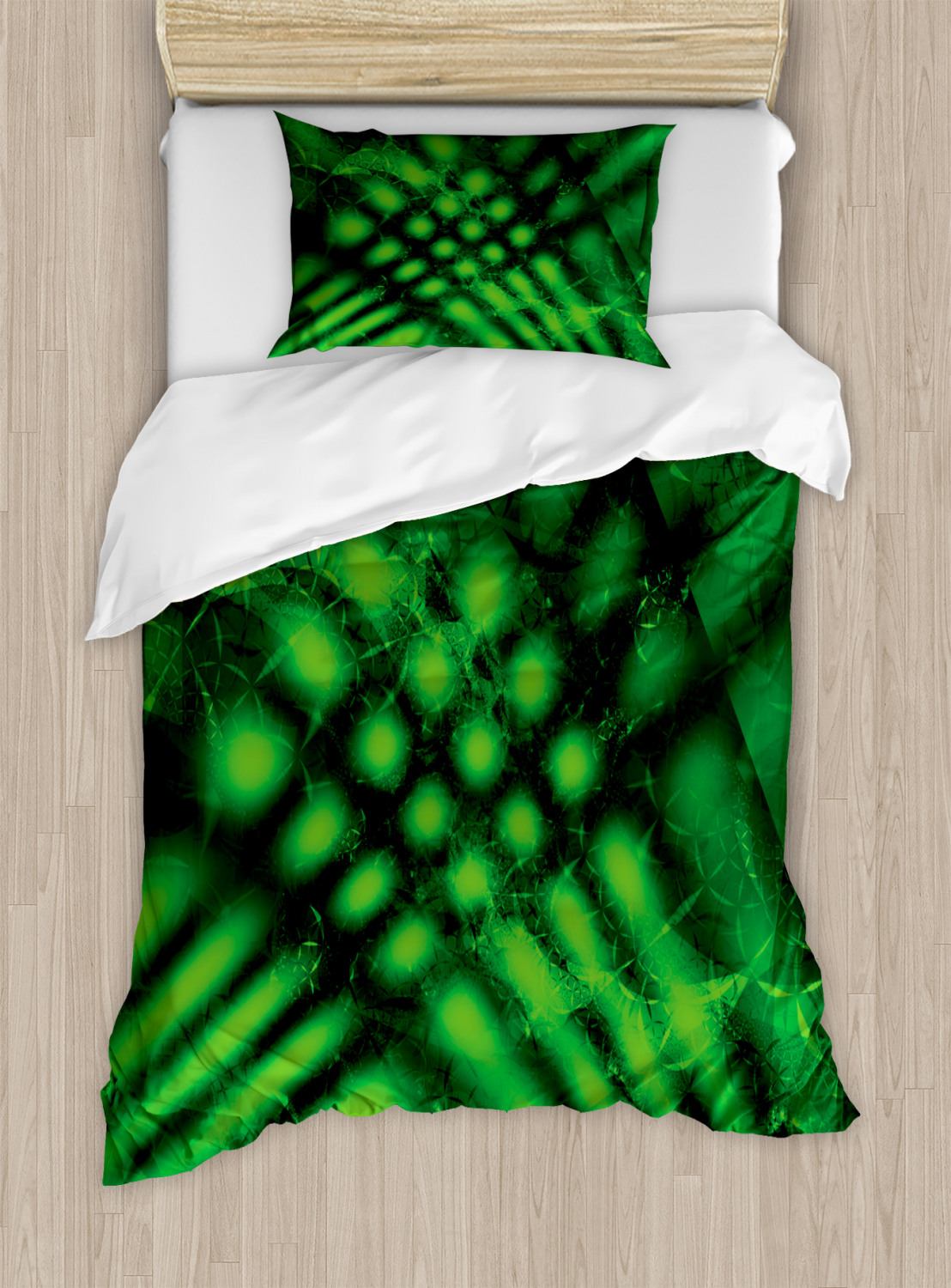 Lime Green Duvet Cover Set With Pillow Shams Psychedelic Blurry