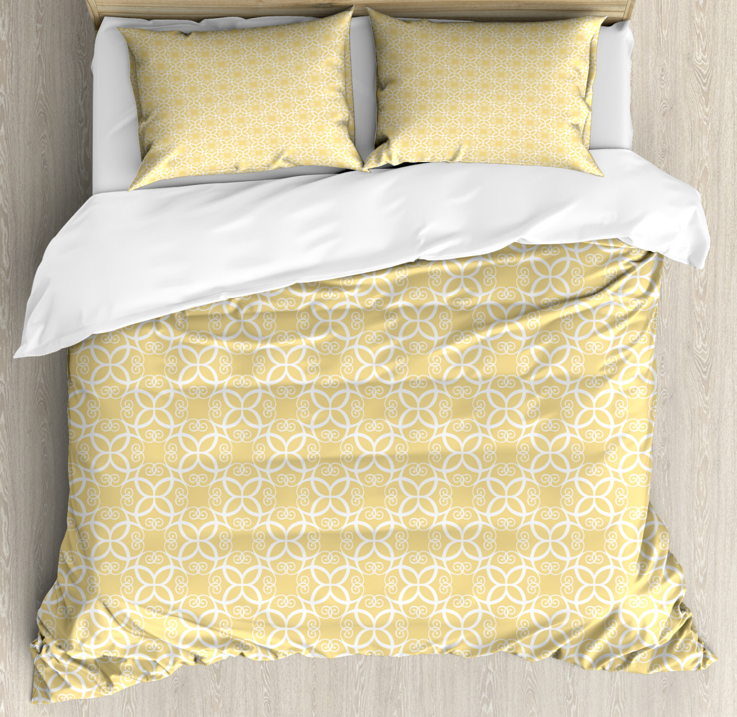 Yellow And White Duvet Cover Set With Pillow Shams Ornate Floral