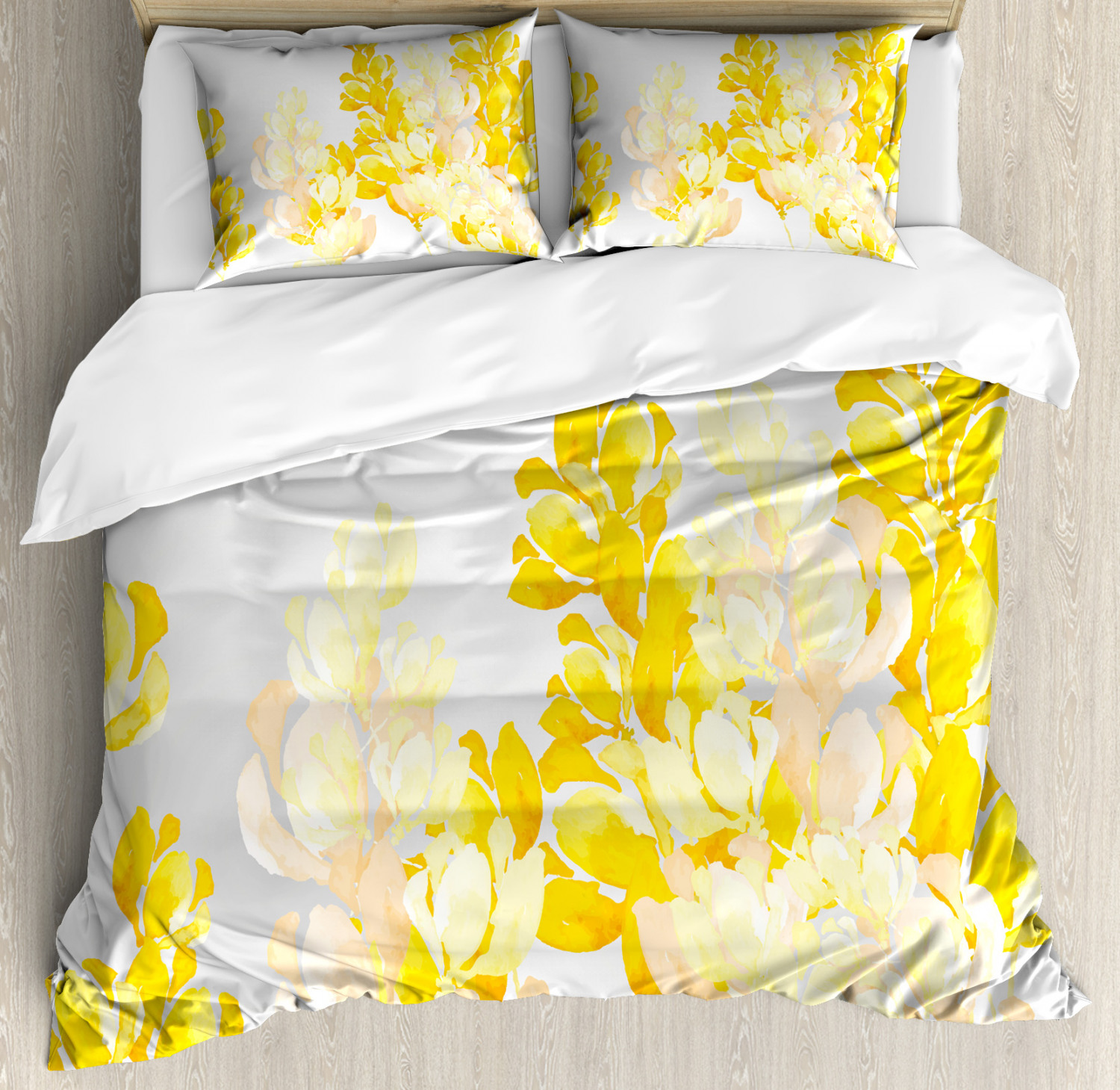 Yellow And White Duvet Cover Set With Pillow Shams Wild Flowers