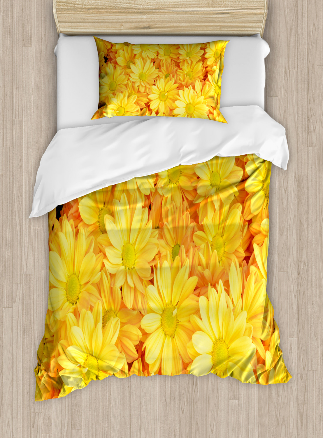 Yellow Flower Duvet Cover Set Twin Queen King Sizes with Pillow Shams