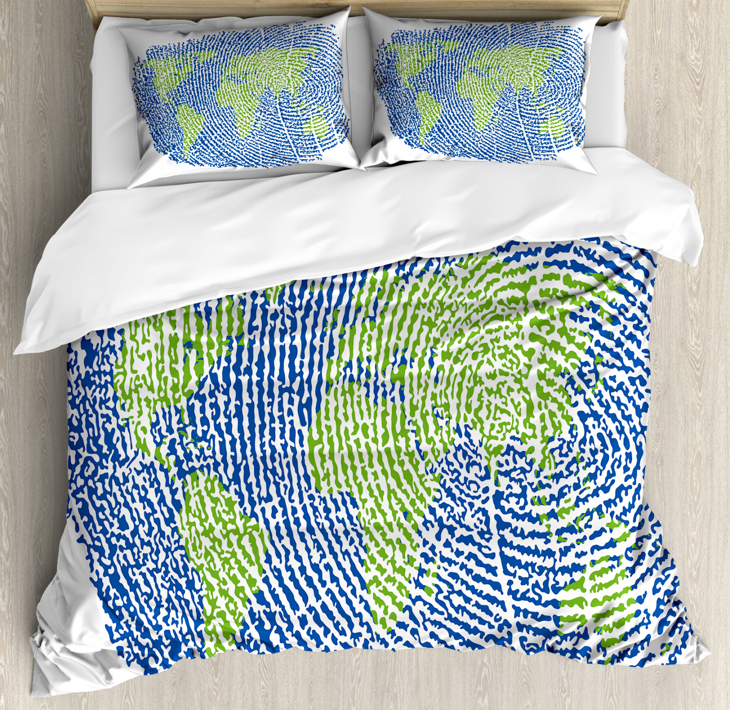 World Map Duvet Cover Set With Pillow Shams Fingerprint World Map