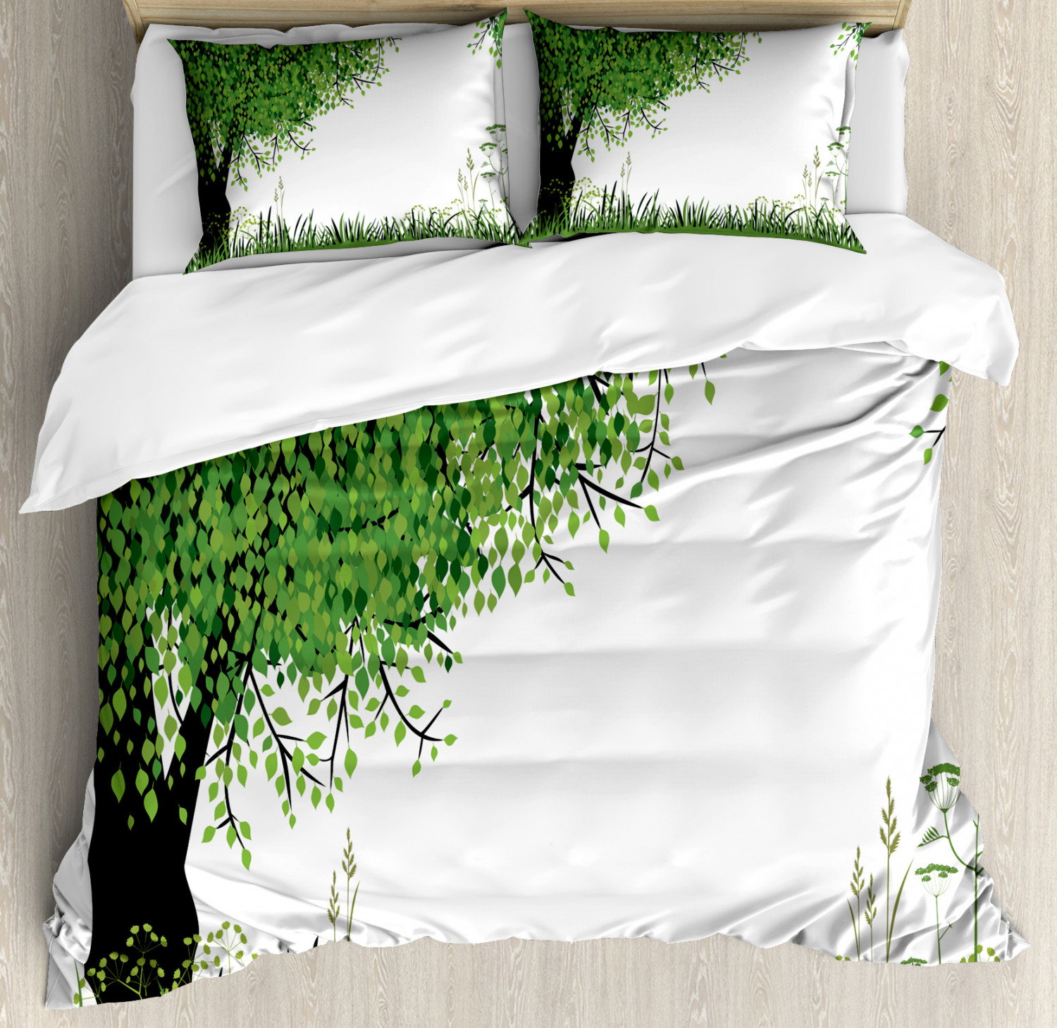 Nature Housse De Couette Avec Oreiller Shams Arbre herbe d'été imprimé Nature Housse De Couette Avec Oreiller Shams Arbre herbe d'été imprimé