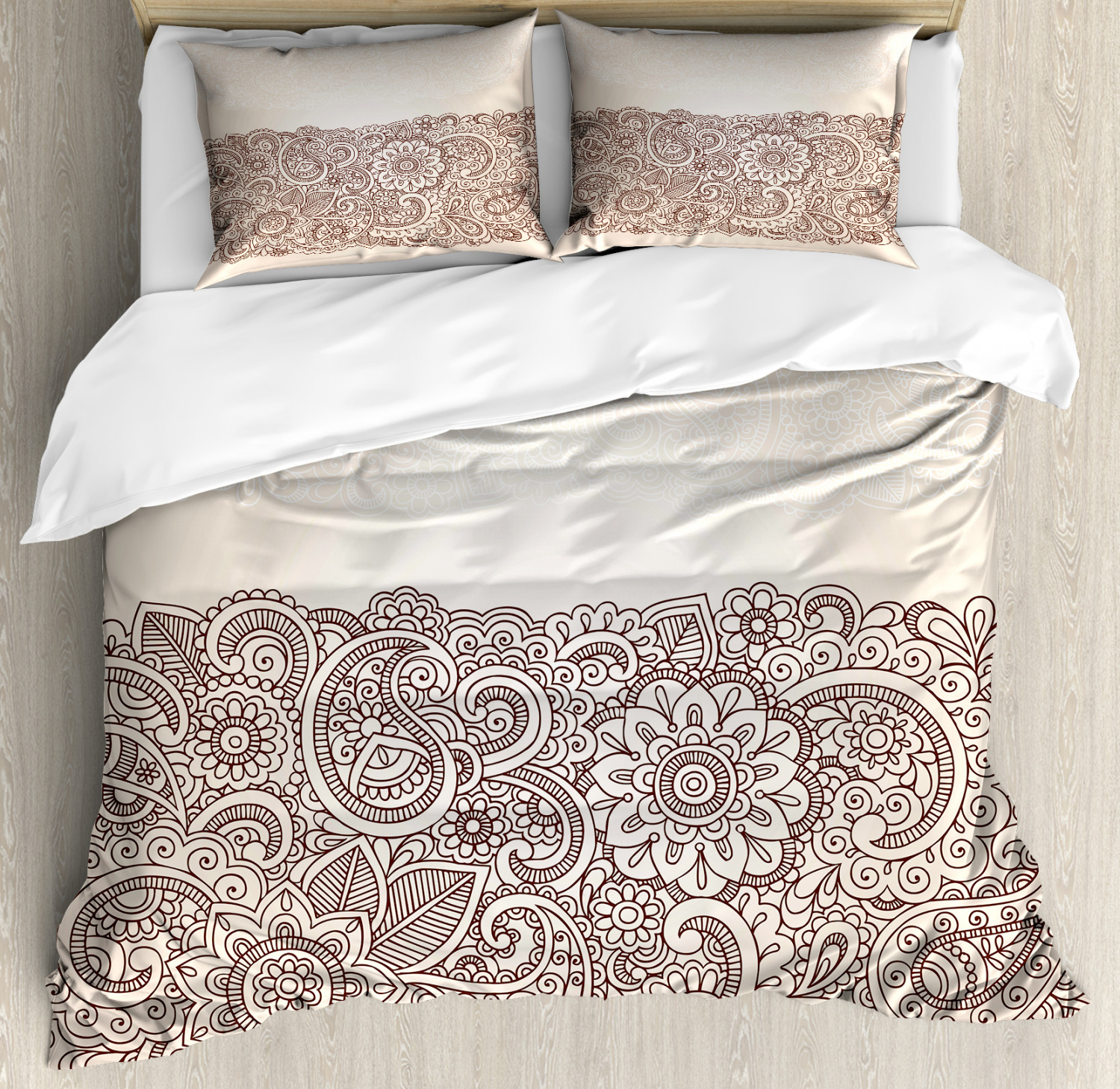 Henna Duvet Cover Set With Pillow Shams Mandala Paisley Pattern