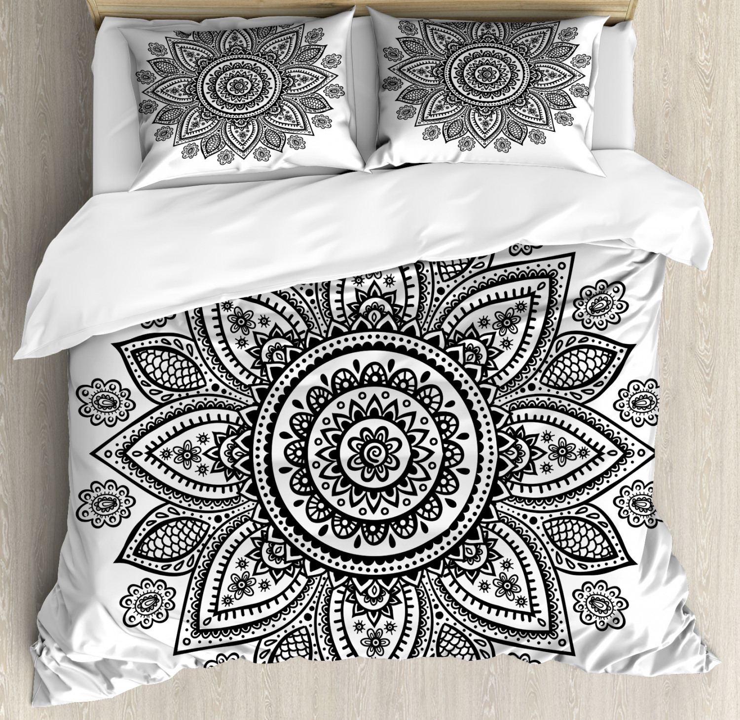 Henna Duvet Cover Set With Pillow Shams Sunflower Pattern Bloom
