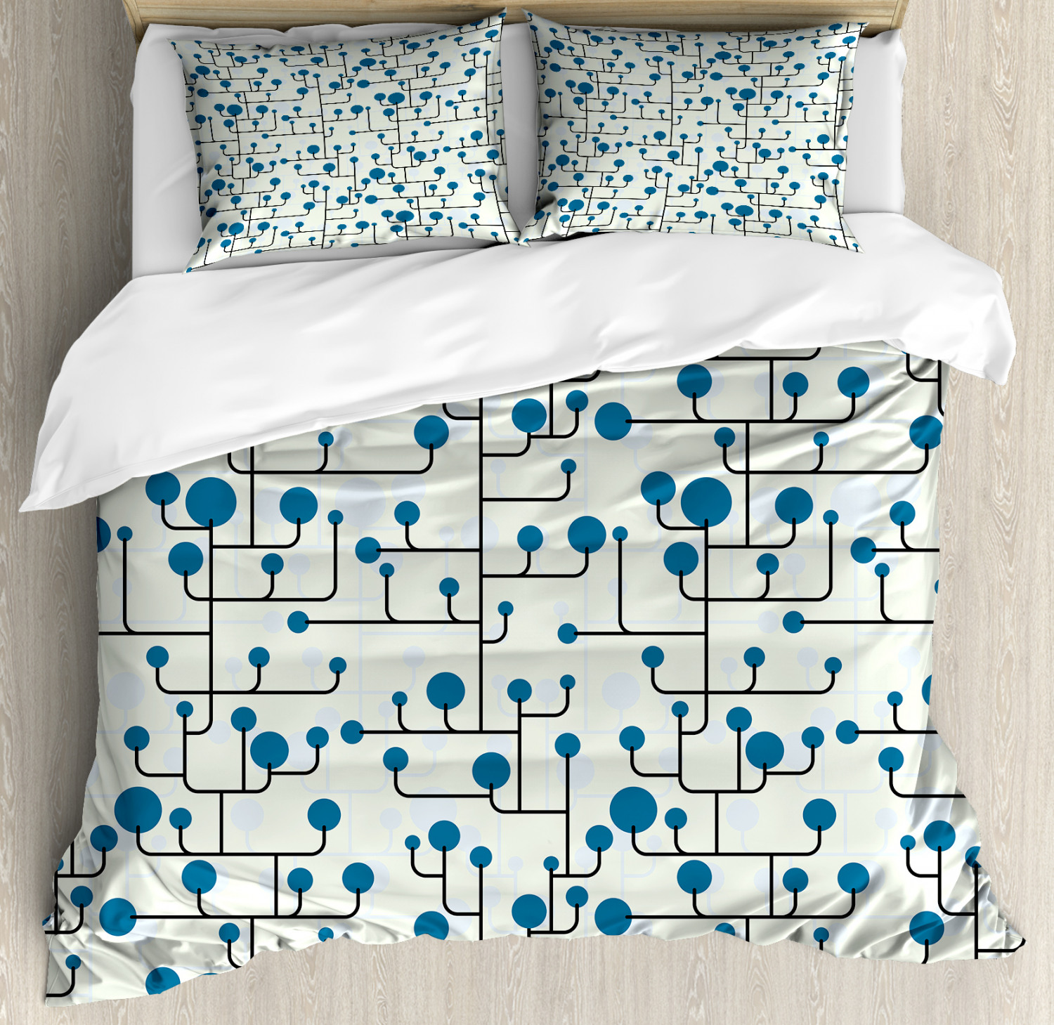 Geometric Duvet Cover Set With Pillow Shams Abstract Lines Dots