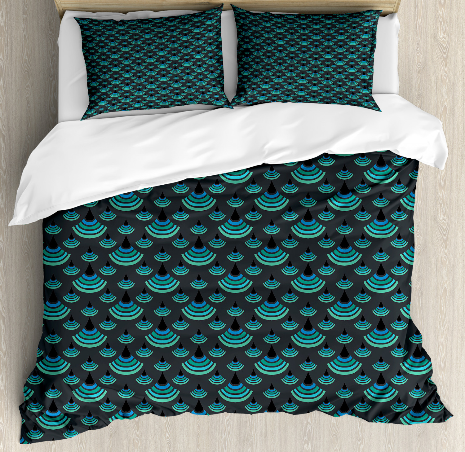 Geometric Duvet Cover Set with Pillow Shams Trippy Half Circles Print