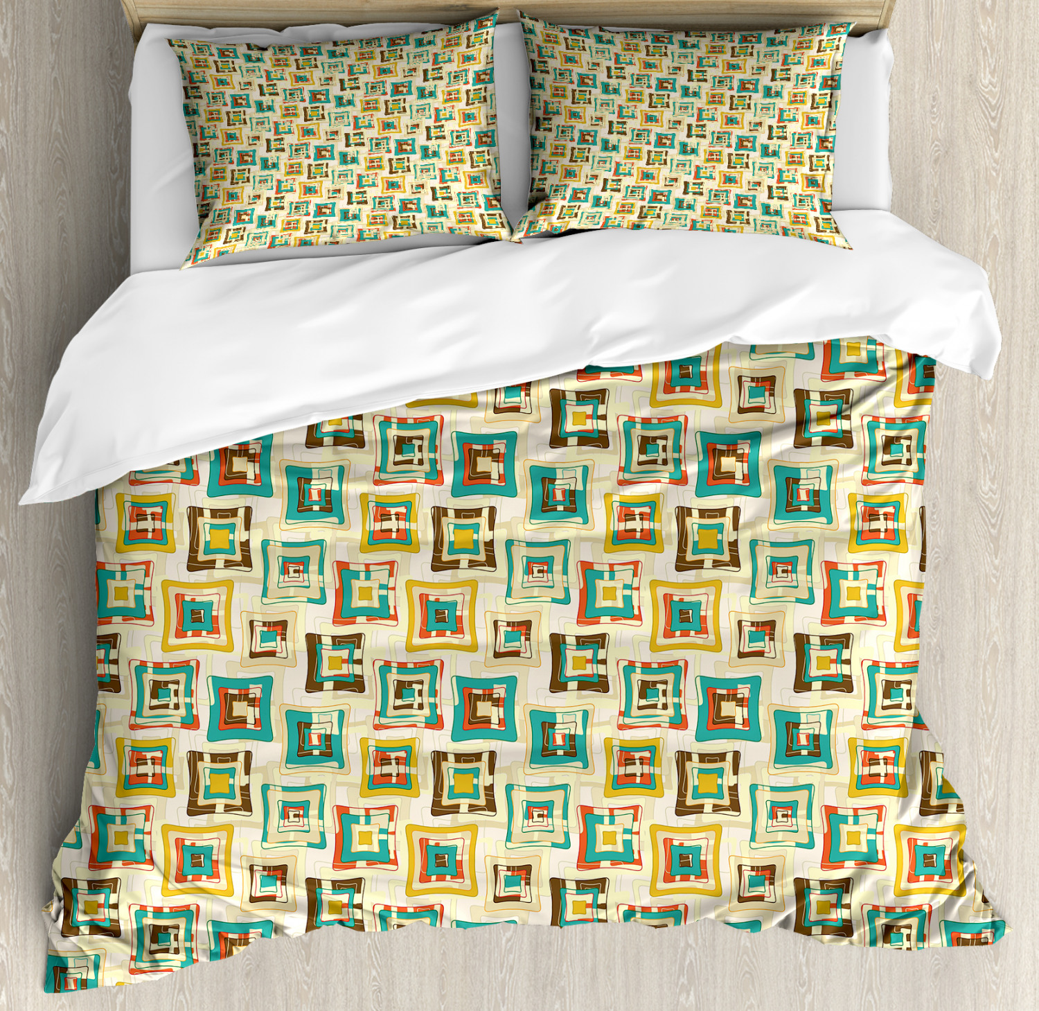 Geometric Duvet Cover Set with Pillow Shams Surreal Puzzle Shape Print Geometric Duvet Cover Set with Pillow Shams Surreal Puzzle Shape Print