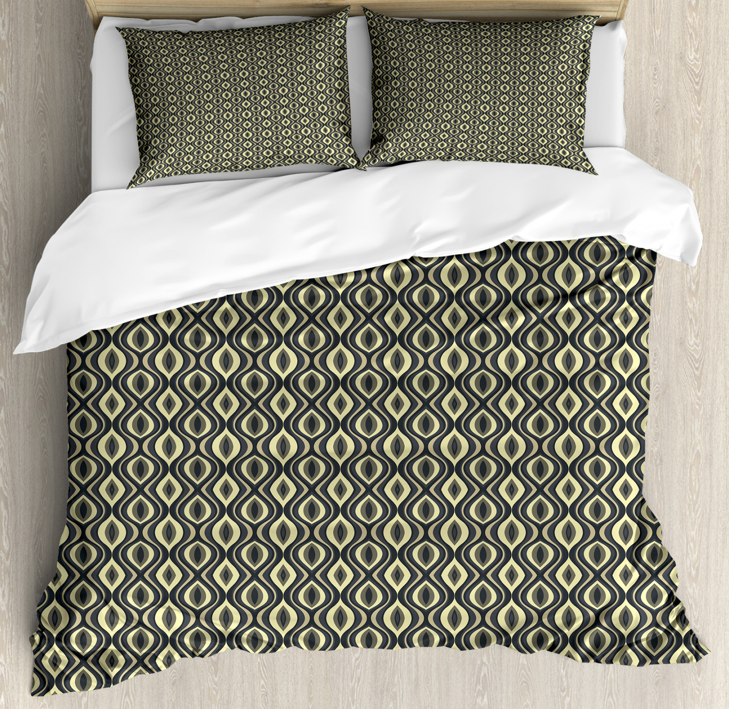 Geometric Duvet Cover Set with Pillow Shams Wavy Vertical Tiles Print