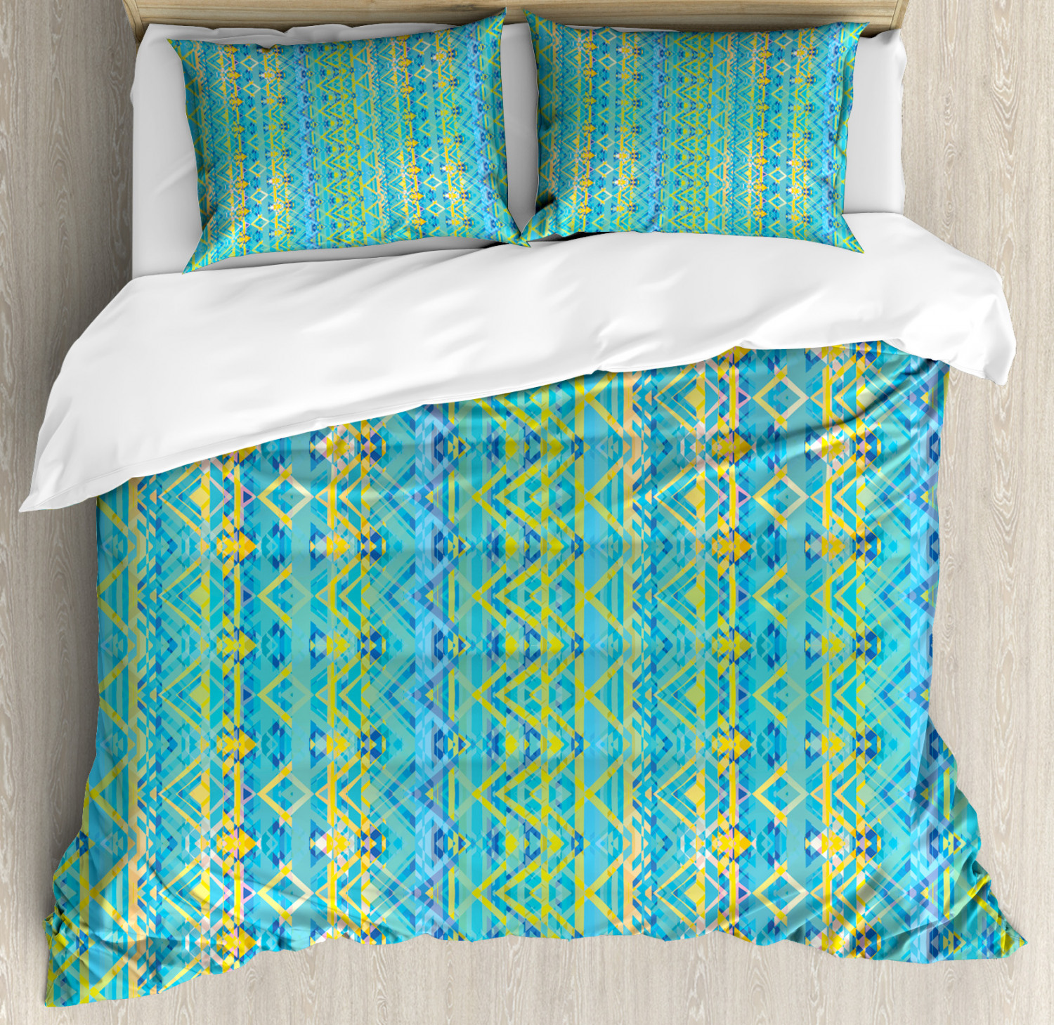Geometric Duvet Cover Set With Pillow Shams Zigzag Aztec Design