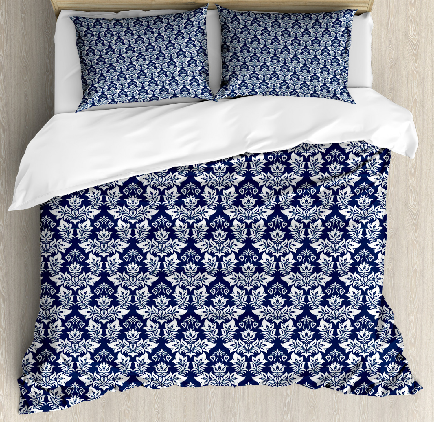 Damask Duvet Cover Set with Pillow Shams Antique Baroque Curves Print ...