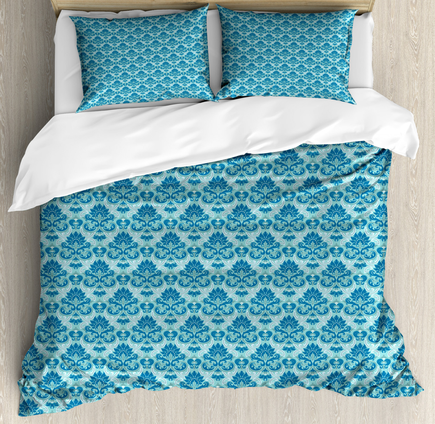 Damask Duvet Cover Set with Pillow Shams Western Style Flourish Print