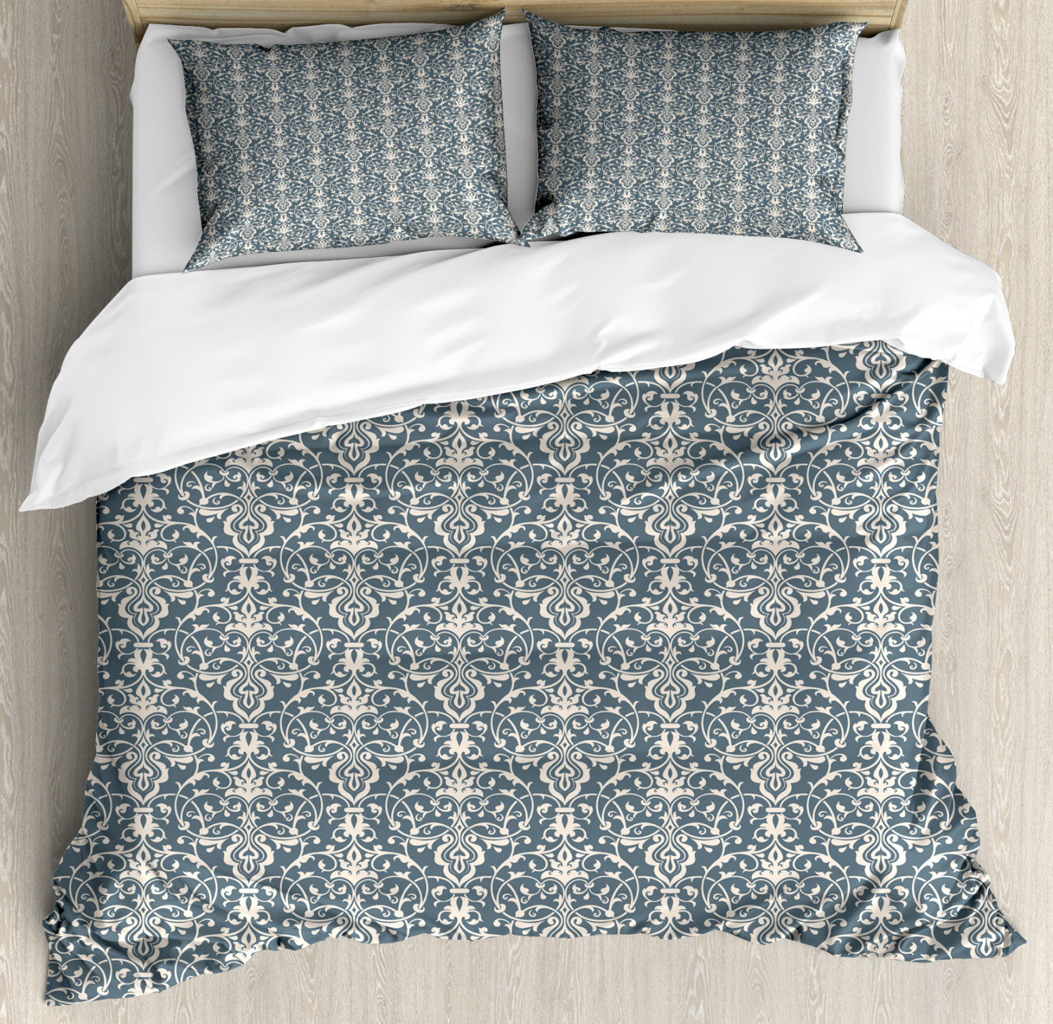 Damask Duvet Cover Set With Pillow Shams Asian Leaves And Buds