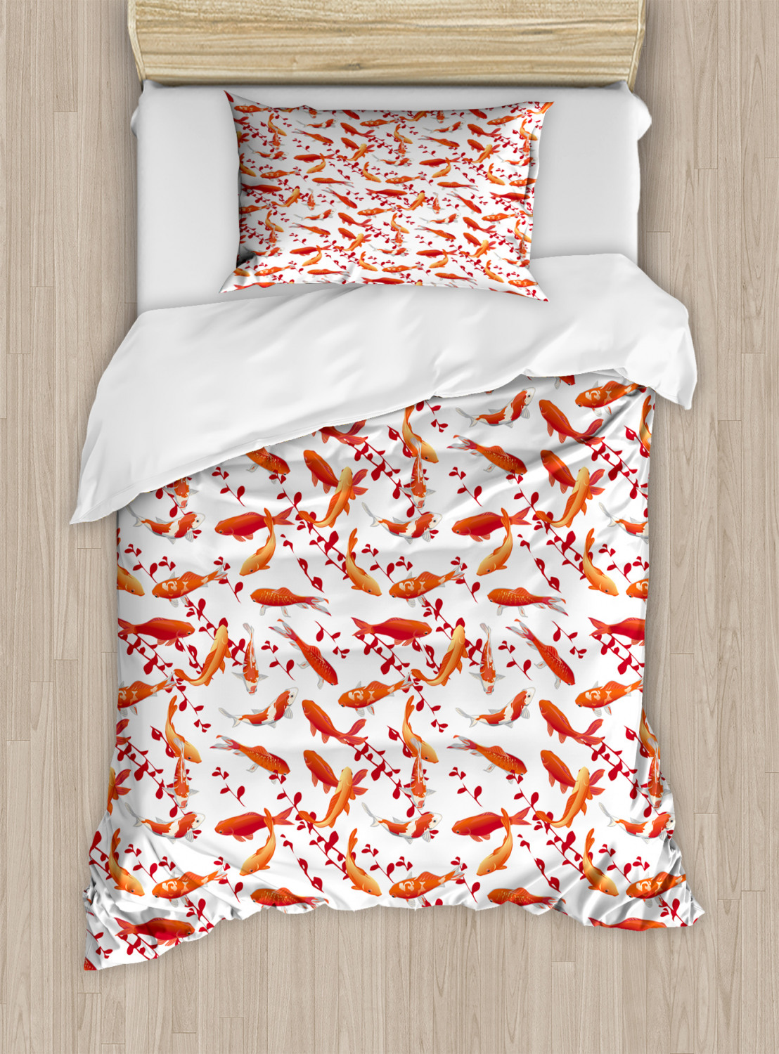 Fish Duvet Cover Set with Pillow Shams Ornamental Aquatic Animal Print