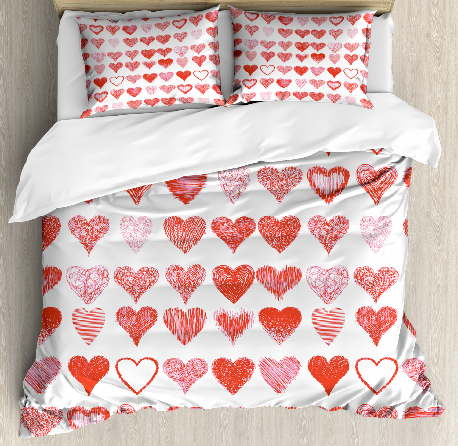 Valentines Day Duvet Cover Set with Pillow Shams Romantic Hearts Print