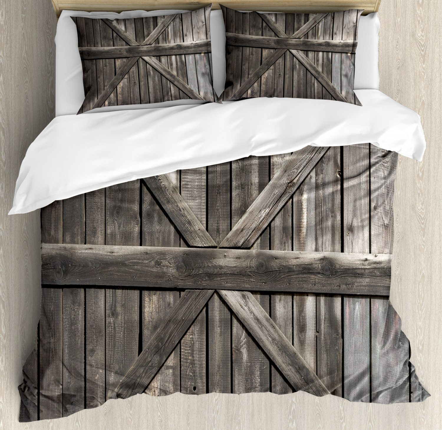 Country Duvet Cover Set with Pillow Shams Old Door Rustic Life Print