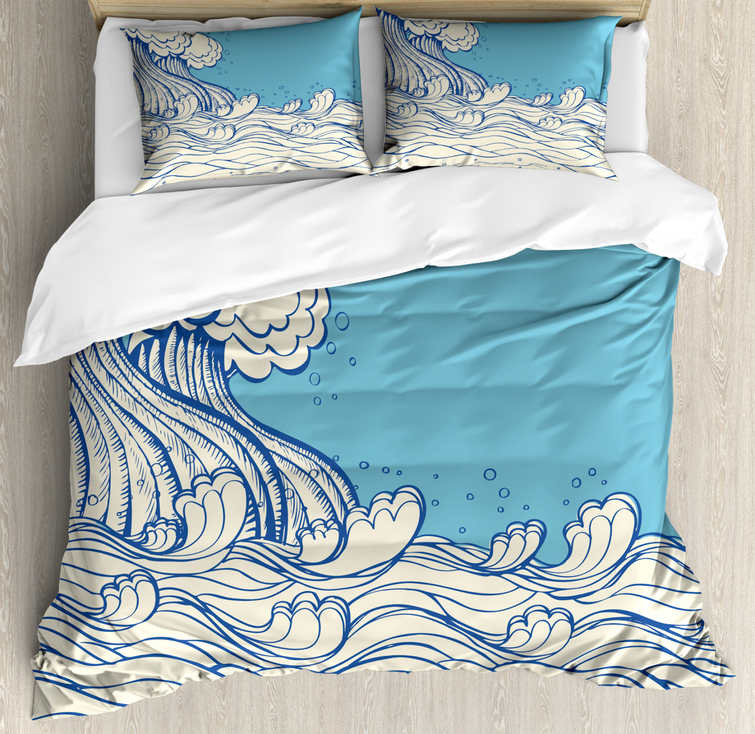 Nautical Duvet Cover Set With Pillow Shams Abstract Doodle Wave