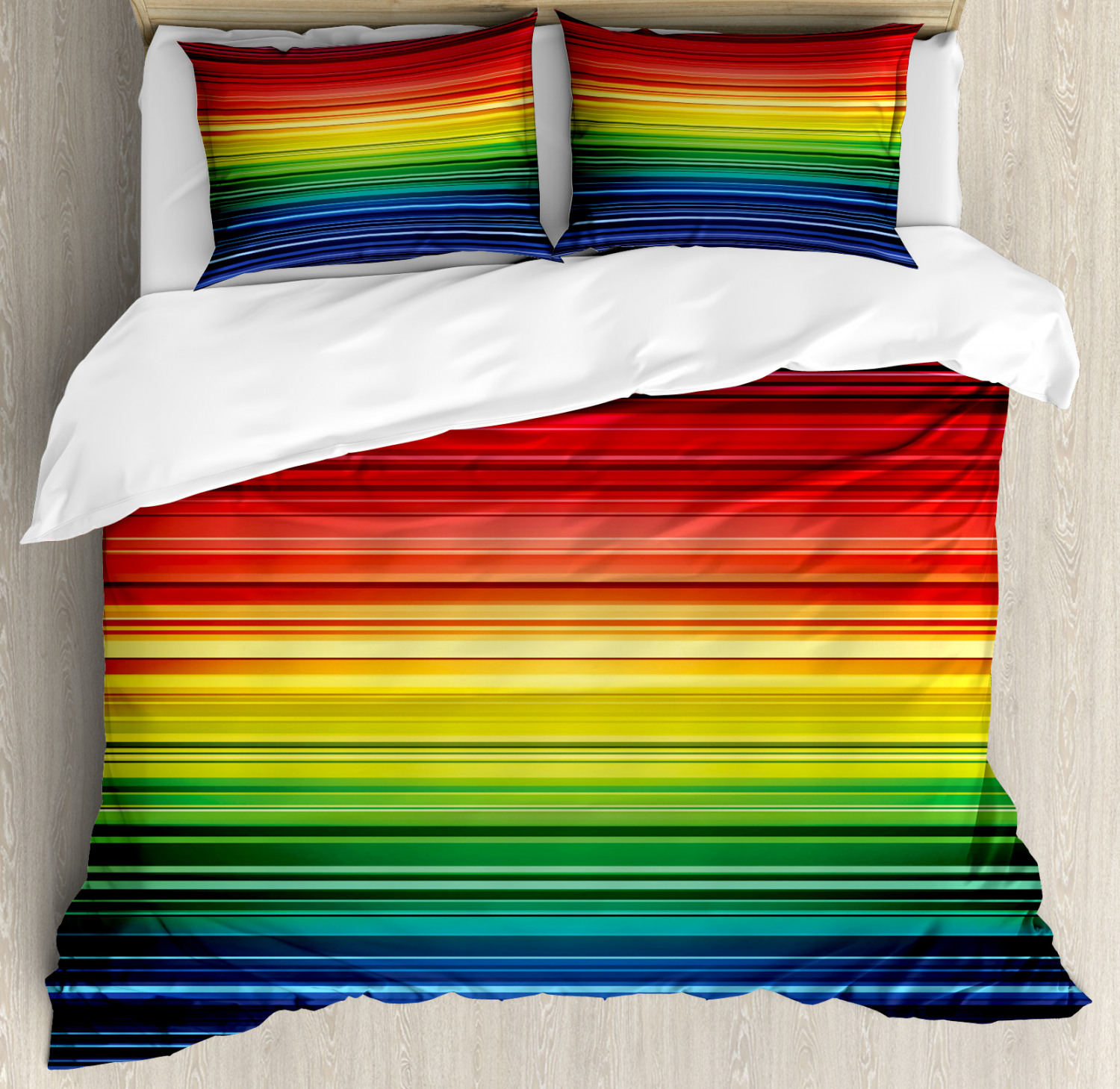 Abstract Duvet Cover Set With Pillow Shams Rainbow Stripes Neon