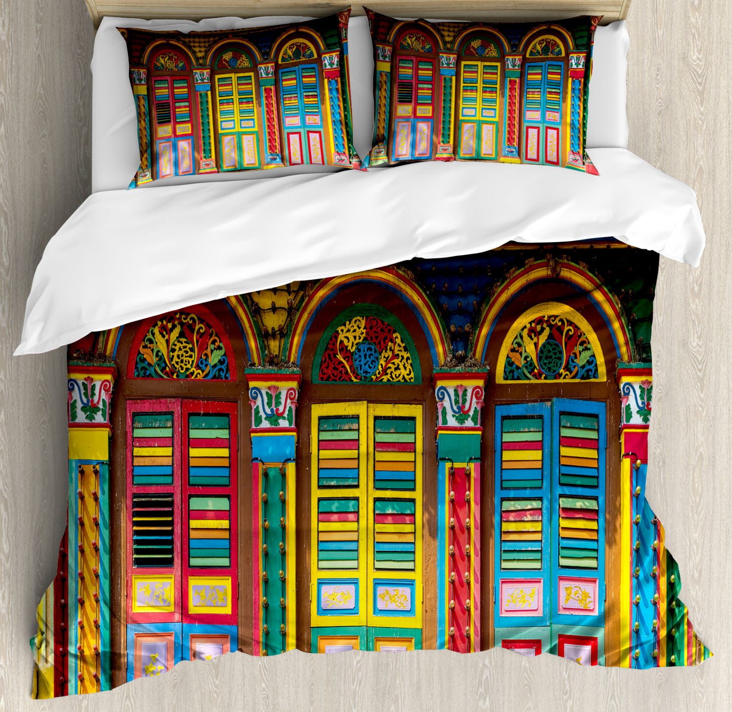 Colorful Duvet Cover Set With Pillow Shams Scenes From Singapore