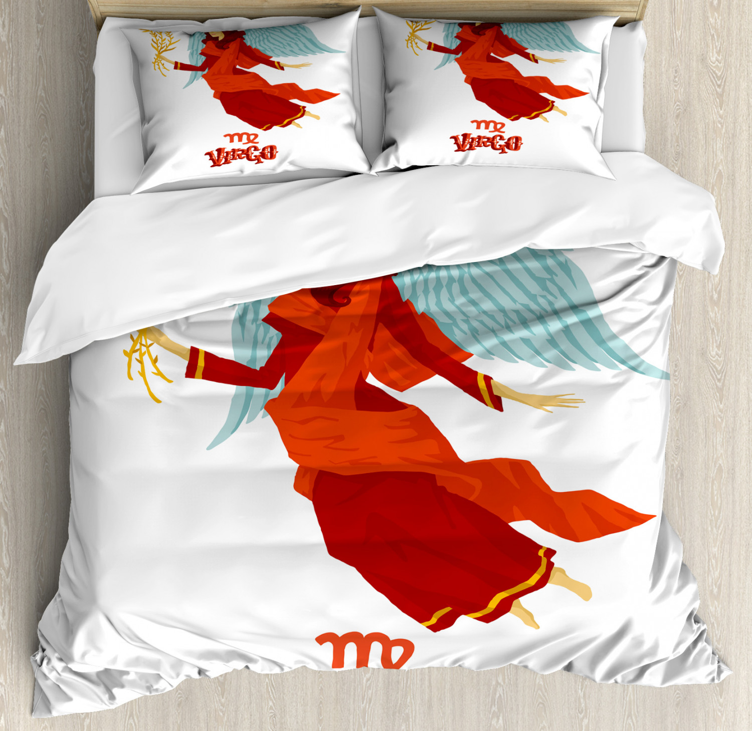 Virgo Duvet Cover Set with Pillow Shams Woman with Wings Dress Print Virgo Duvet Cover Set with Pillow Shams Woman with Wings Dress Print