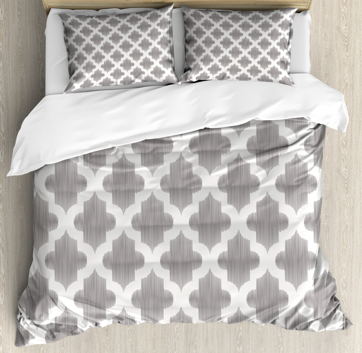 Grey And White Duvet Cover Set With Pillow Shams Geometric Damask