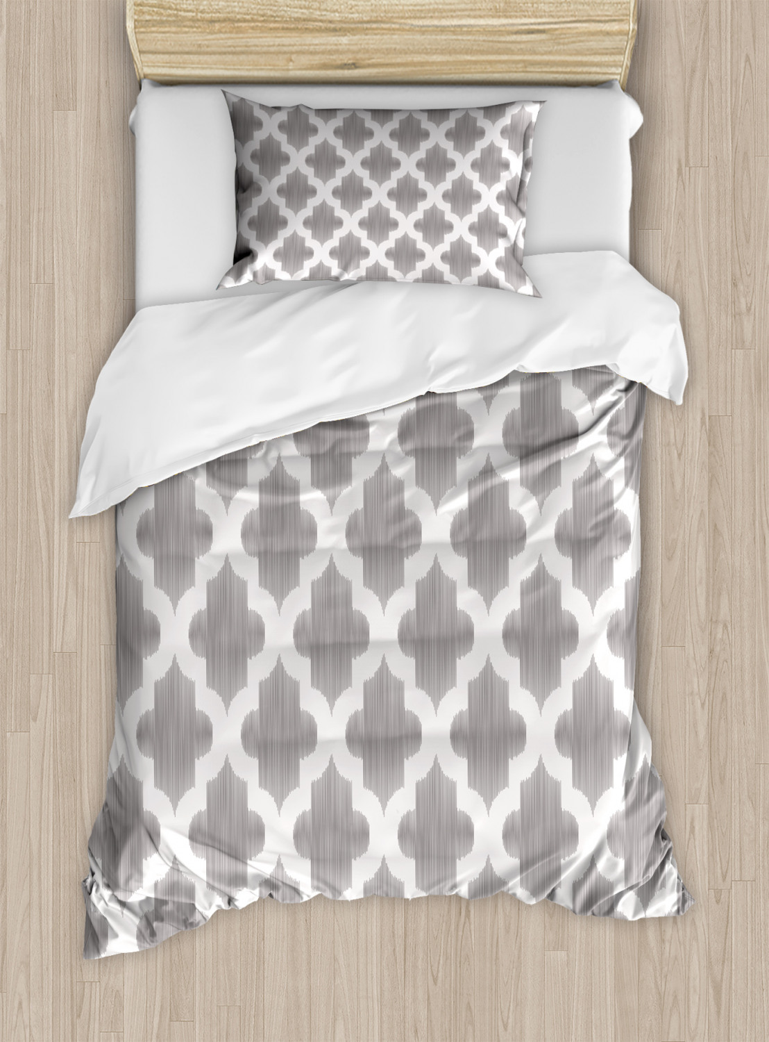 Grey And White Duvet Cover Set With Pillow Shams Geometric Damask