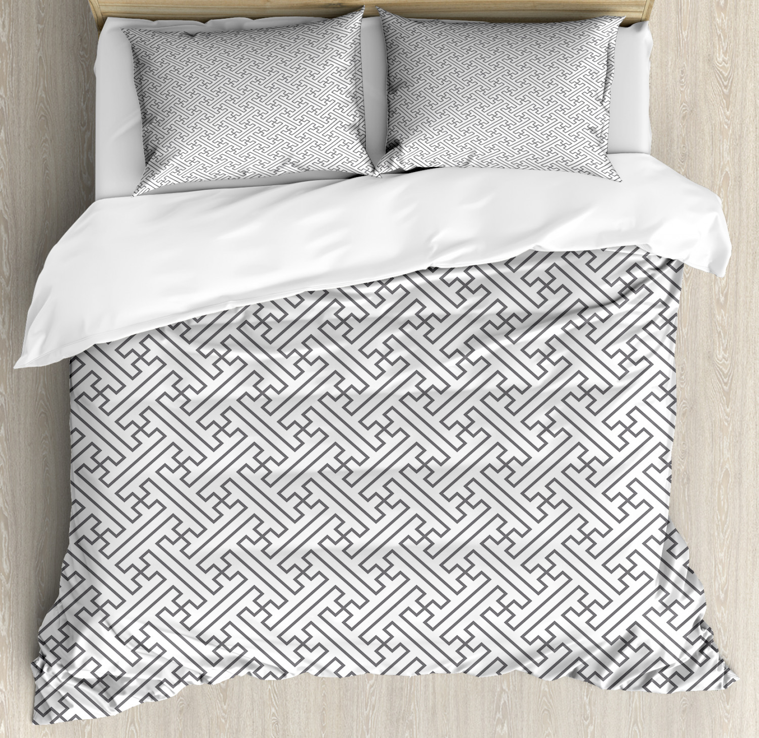 Grey And White Duvet Cover Set With Pillow Shams Minimalist Lines