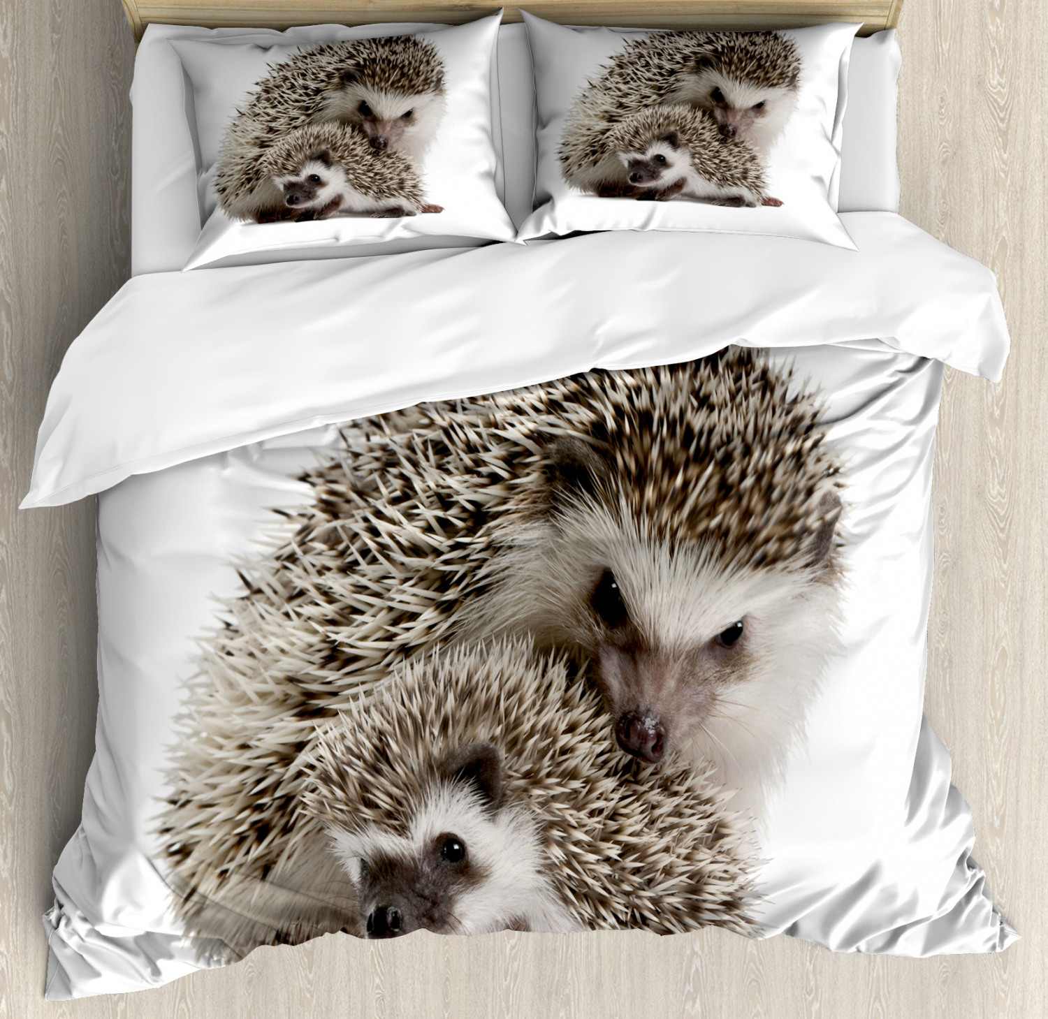 Hedgehog Quilted Bedspread & Pillow Shams Set Mother Children Love Print 