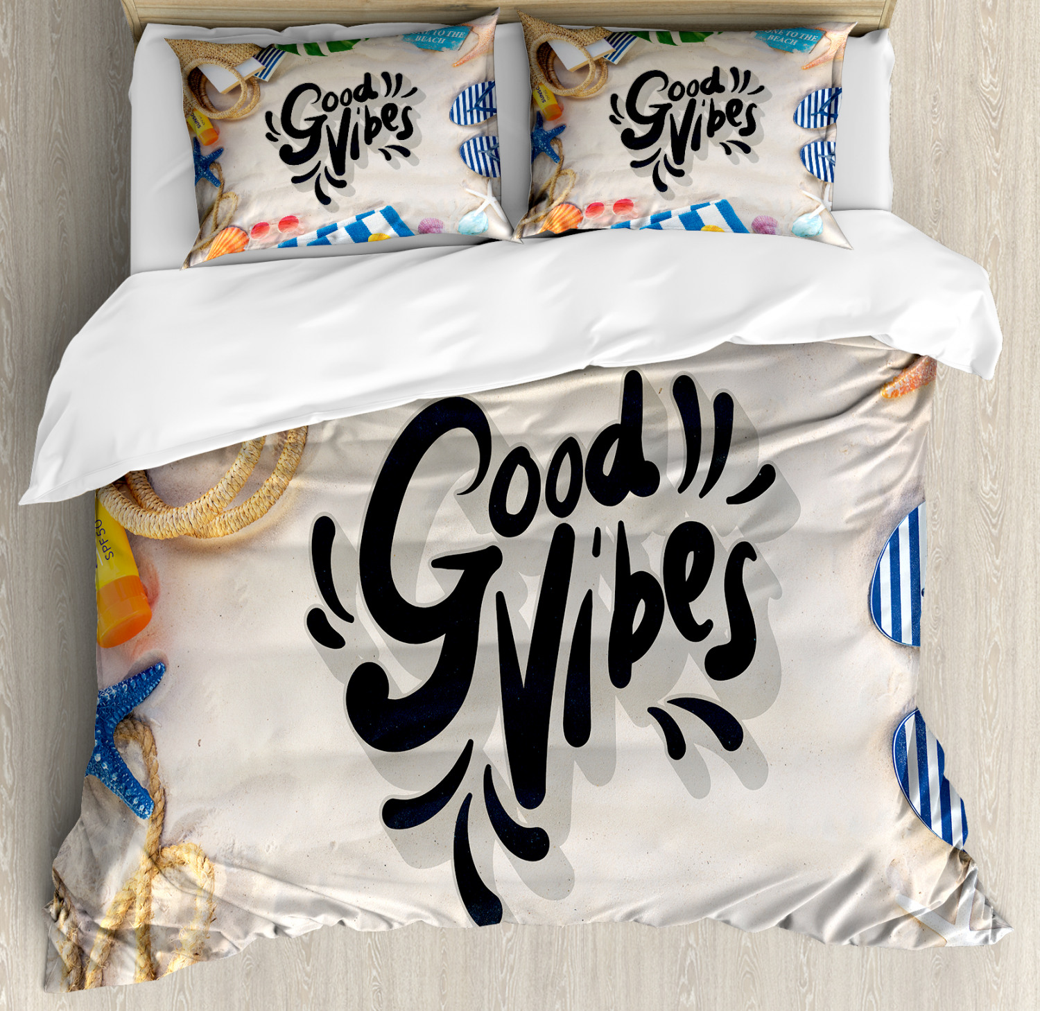 Good Vibes Duvet Cover Set With Pillow Shams On The Beach Theme