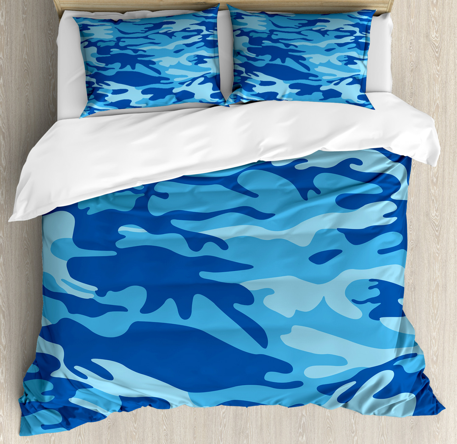 Camouflage Duvet Cover Set With Pillow Shams Aquatic Abstract Print