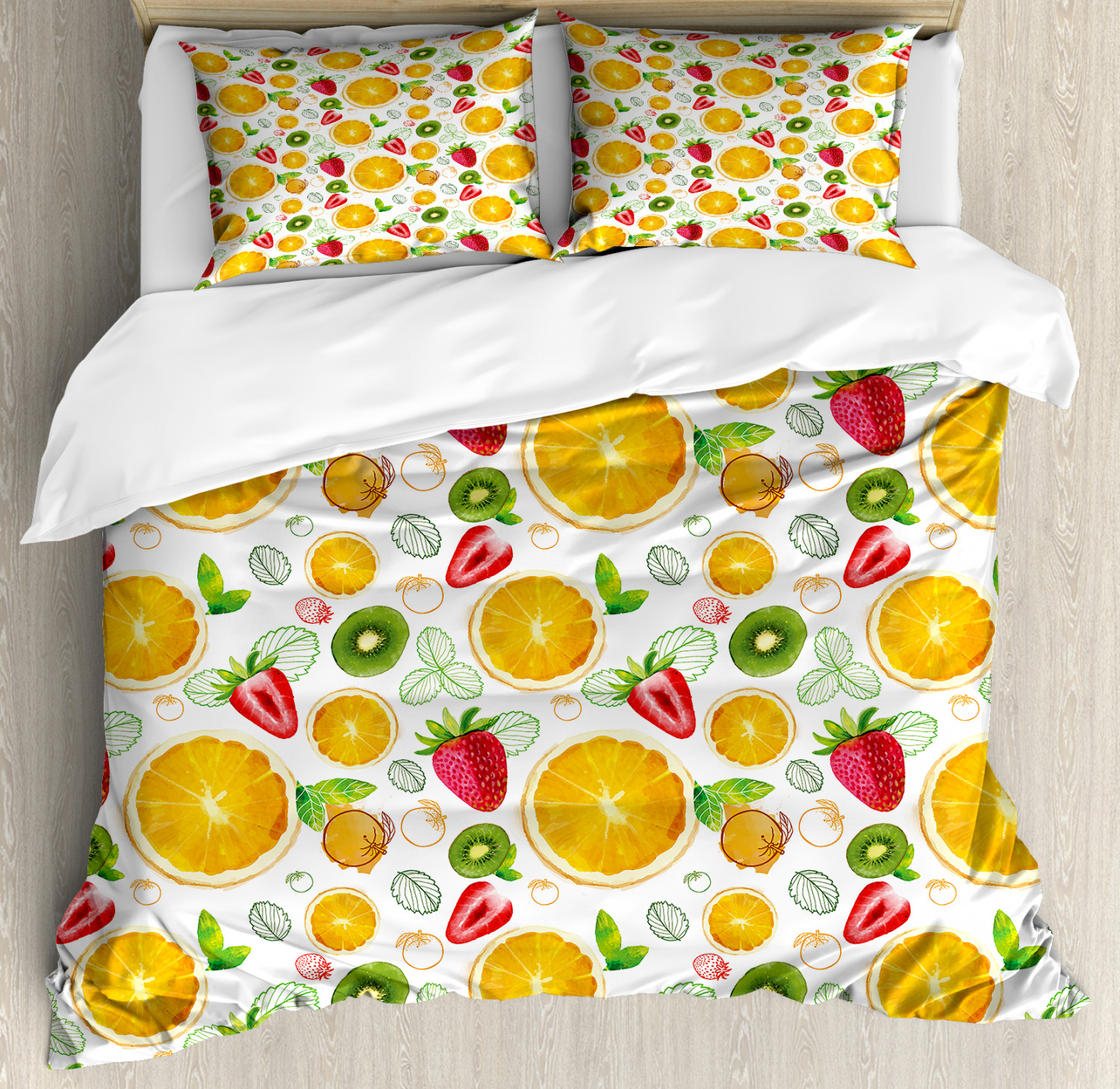Fruits Duvet Cover Set With Pillow Shams Fresh Citrus Kiwi Lemon